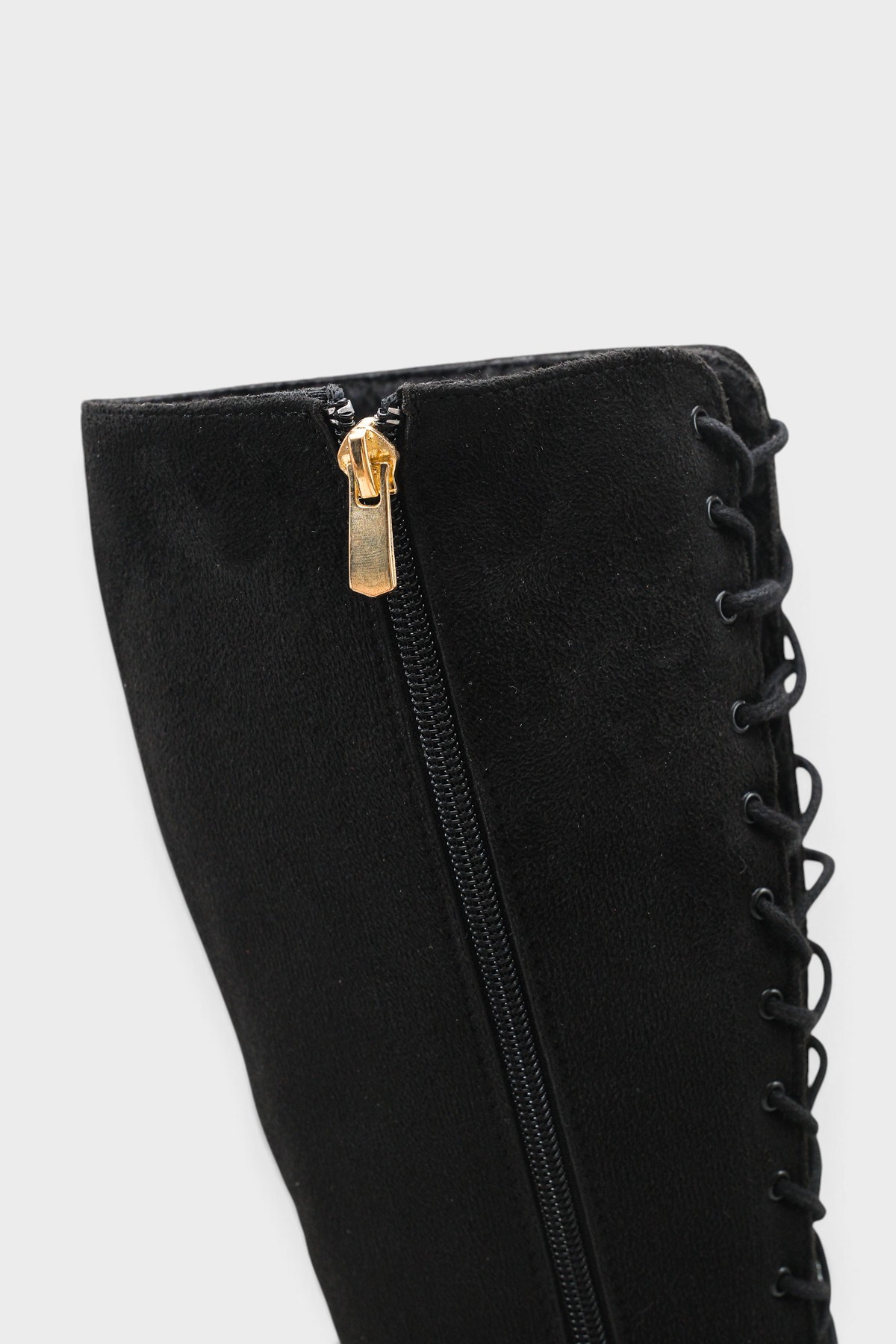 Capone Suzanne Suede Look Pointed Toe Lace-Up Mid Heel Elegant Women Sued Black Boot