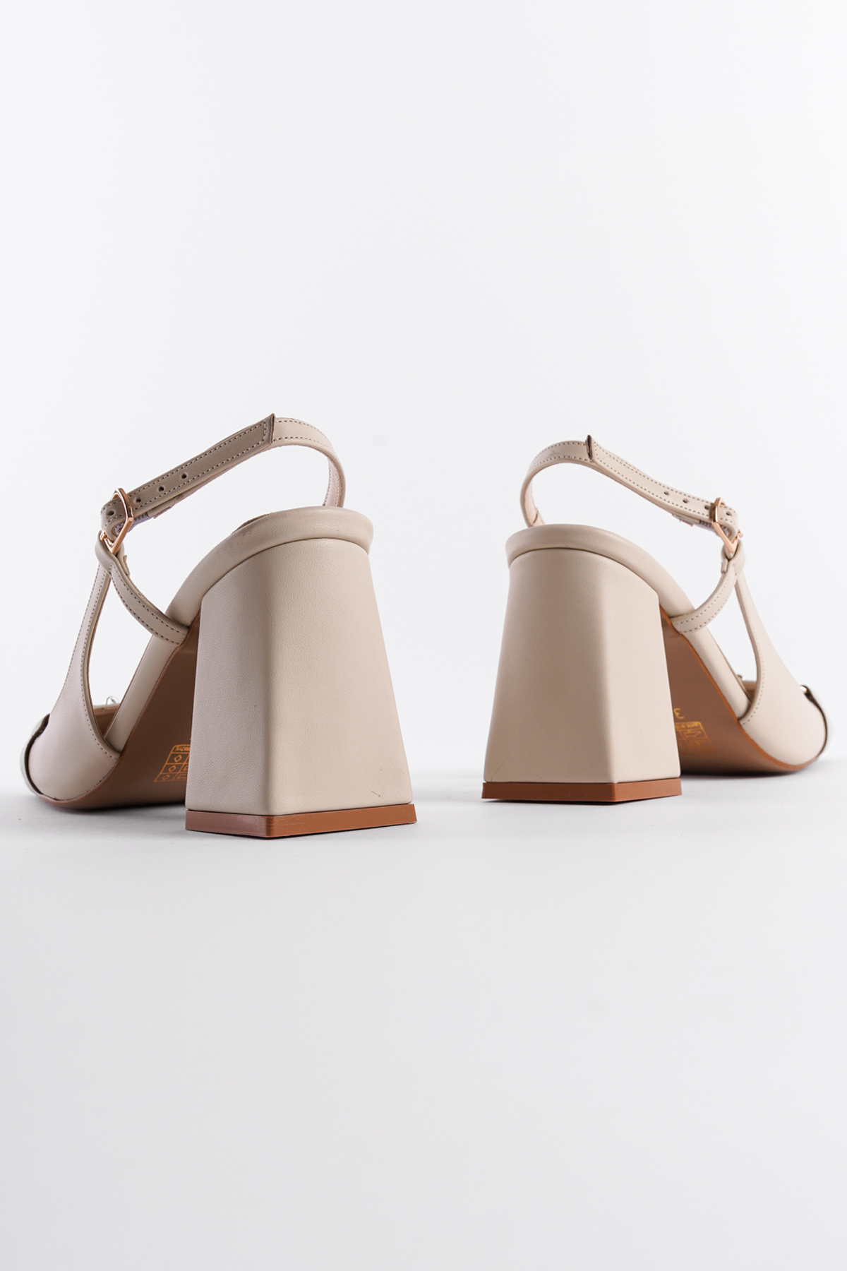 Capone Thick Heeled Open Back Buckle Flat Toe Women Ecru Shoes