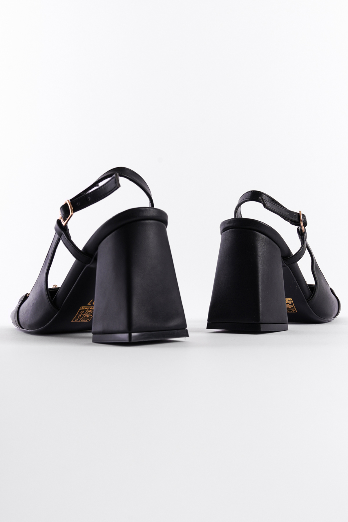 Capone Thick Heeled Open Back Buckle Flat Toe Women Black Shoes