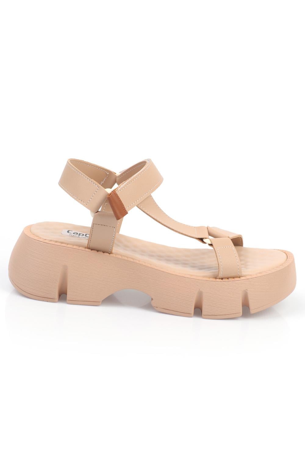 Capone Thick Sole Banded Comfort Sole Women Beige Sandals