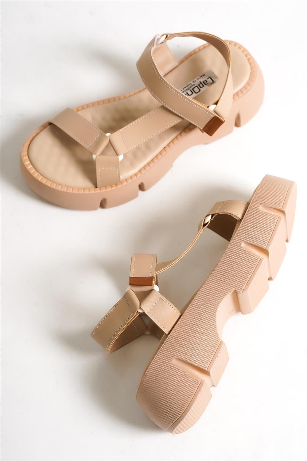Capone Thick Sole Banded Comfort Sole Women Beige Sandals