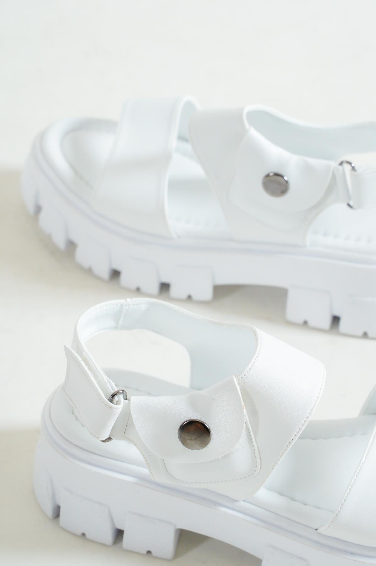 Capone Thick Sole Pocket Single Strap Women White Sandals