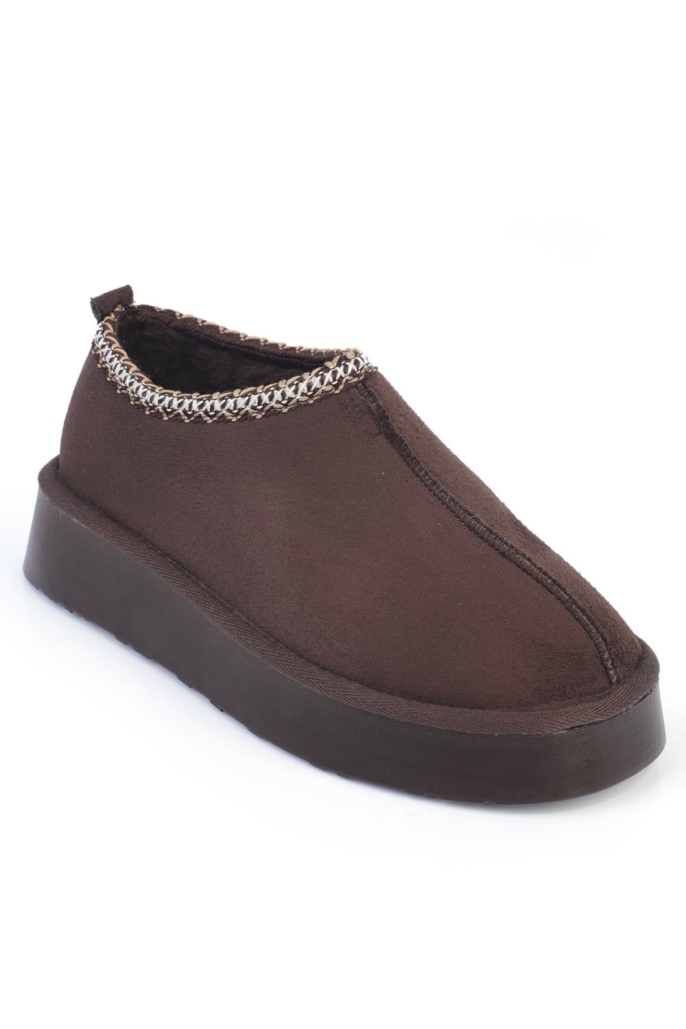 Capone Thick Sole Round Toe Furry Closed Women Brown Sandals