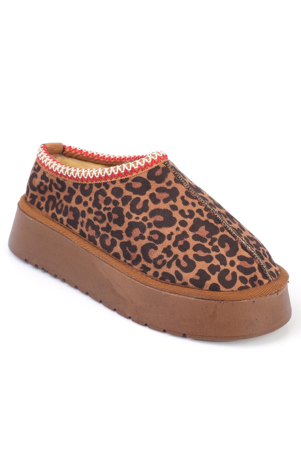 Capone Thick Sole Round Toe Furry Closed Women Leopard Sandals