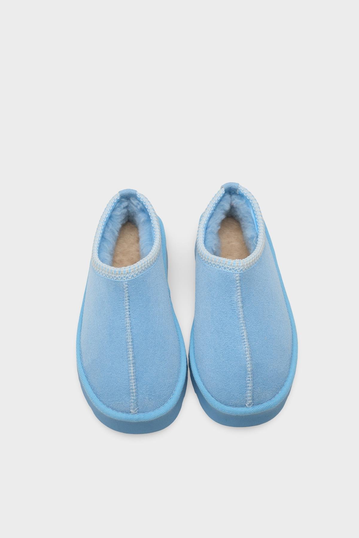 Capone Thick Sole Round Toe Furry Closed Women Baby Blue Sandals