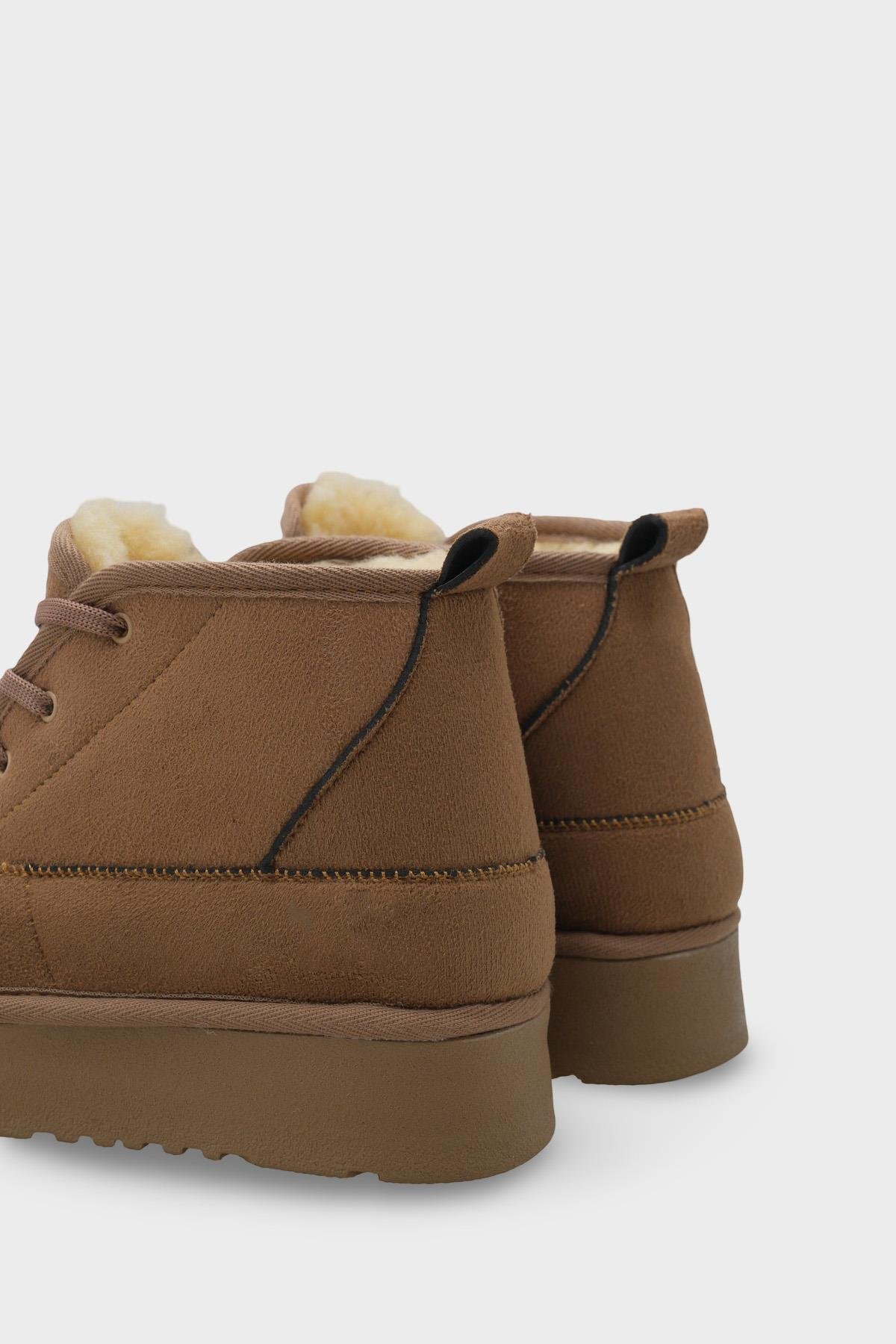 Capone Thick Sole Round Toe Laced Furry Women Mink Boots