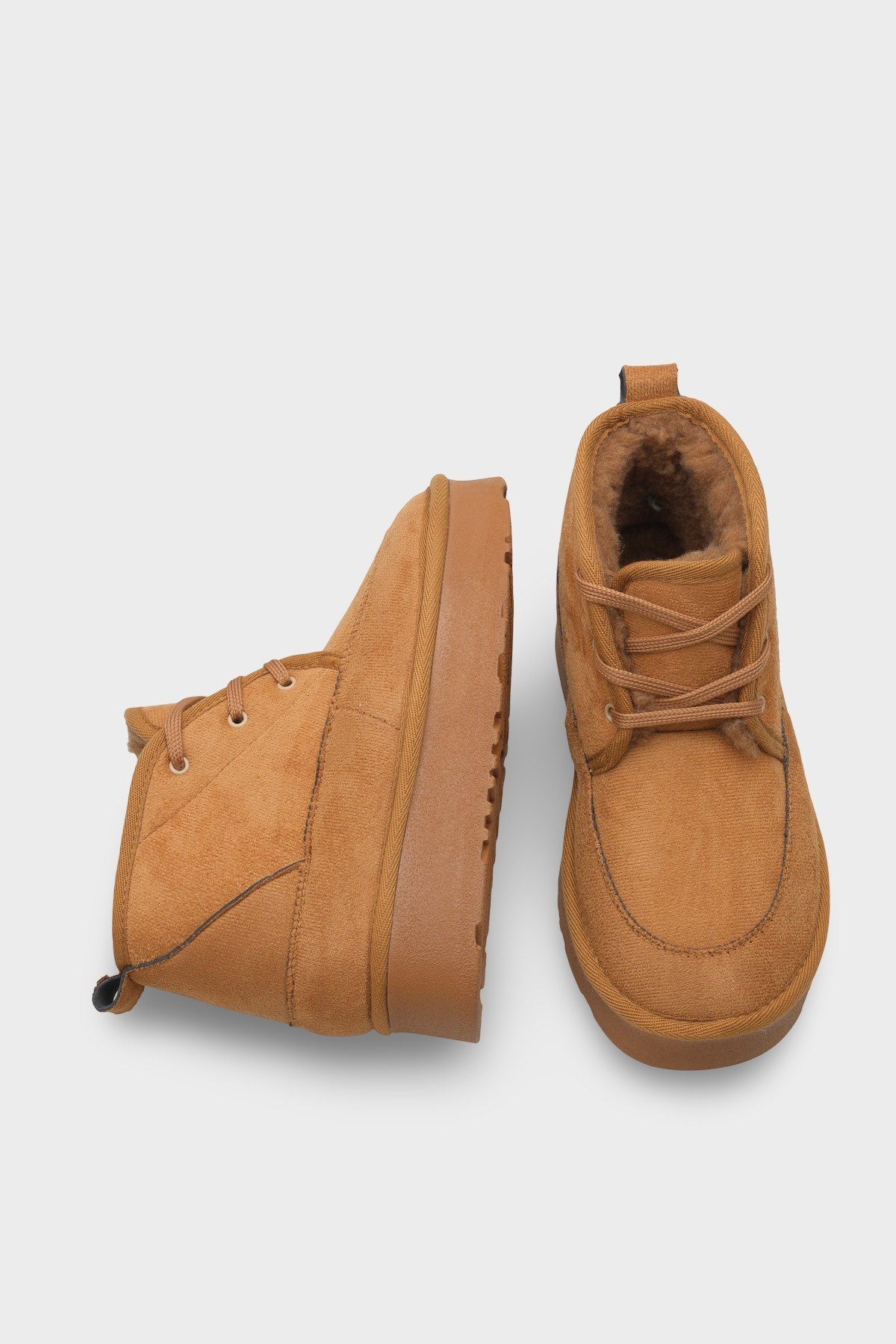 Capone Thick Sole Round Toe Laced Furry Women Tan Boots