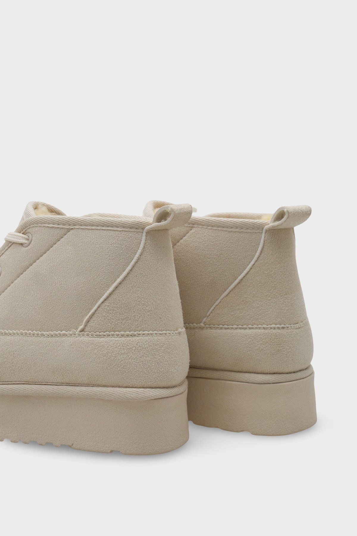 Capone Thick Sole Round Toe Laced Furry Women Beige Boots
