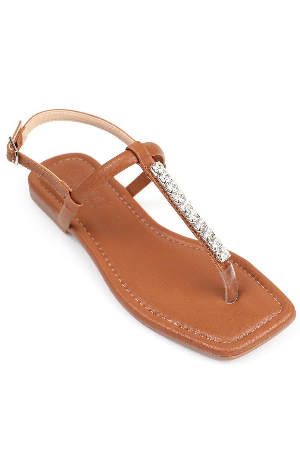 Capone Thong Crystal Embellished Quilted Ankle Banded Flat Heel Quilted Woman Sandals