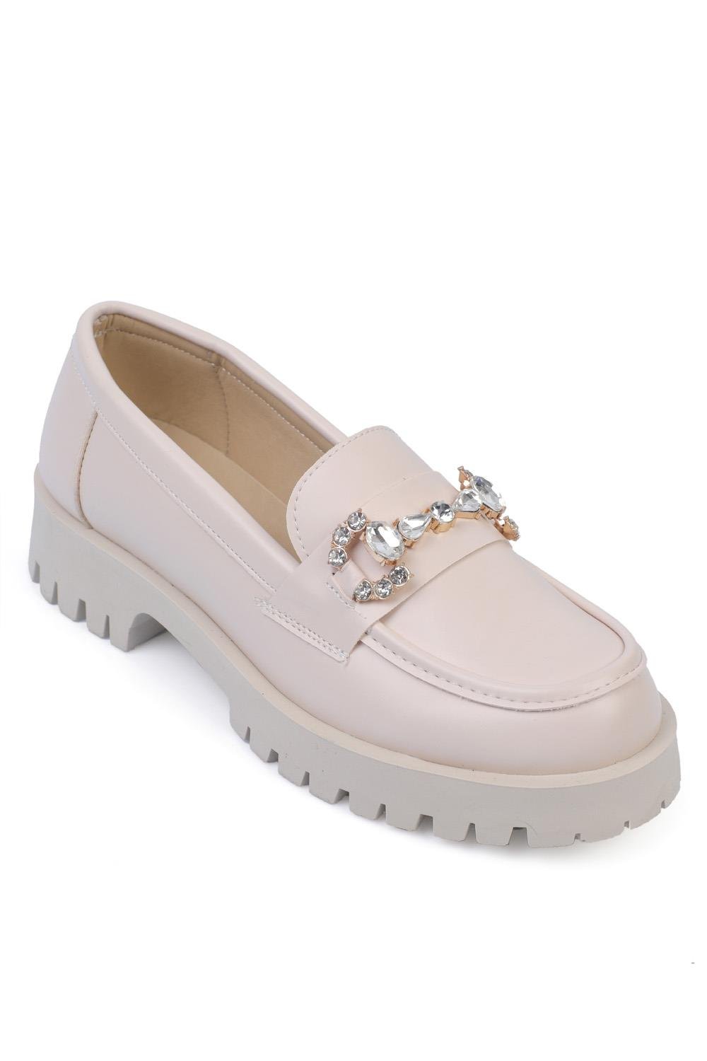 Capone Track Sole Metal Buckle Women Beige Loafer