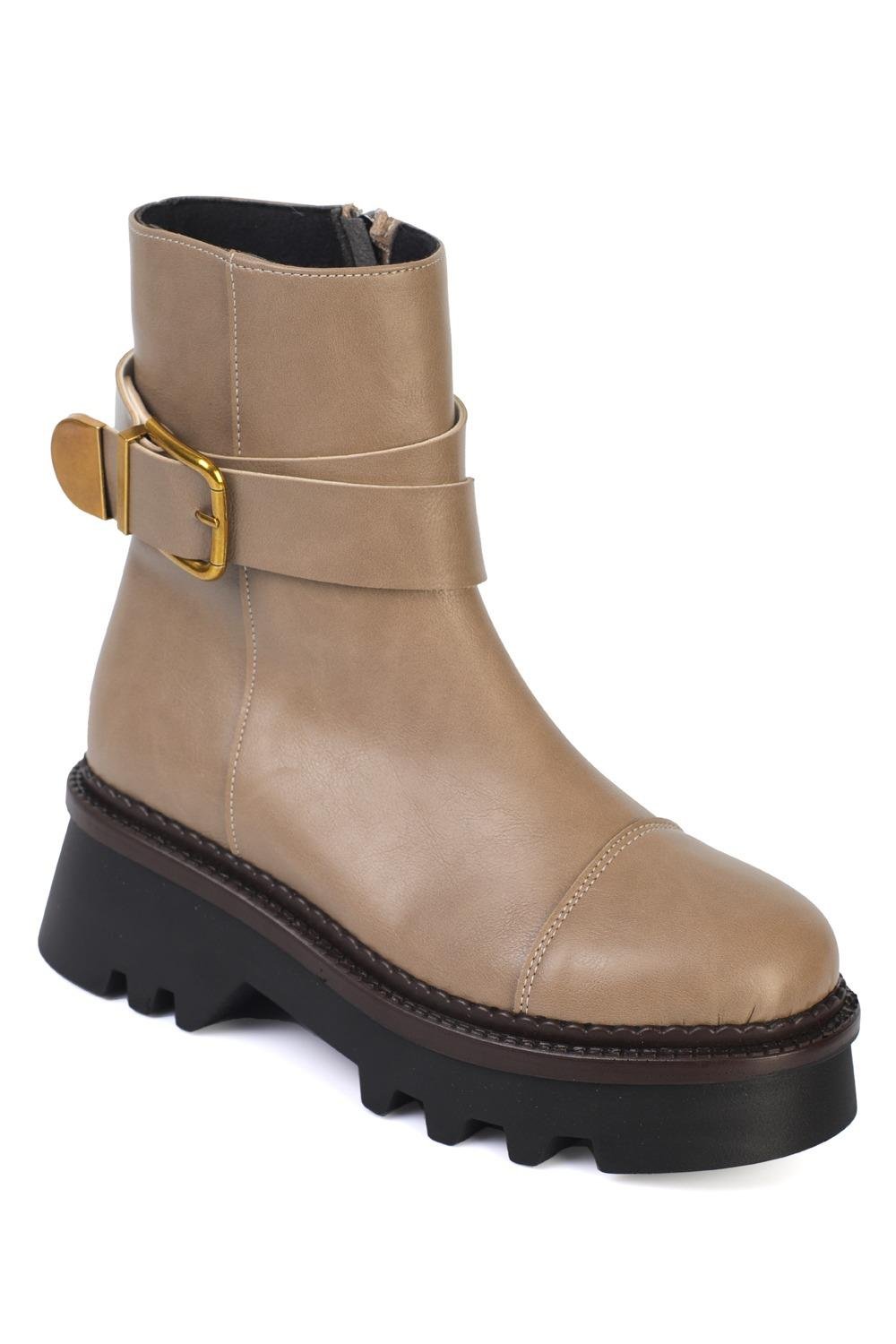 Capone Track Sole Metal Buckled Side-Zippered Women  Long Boots