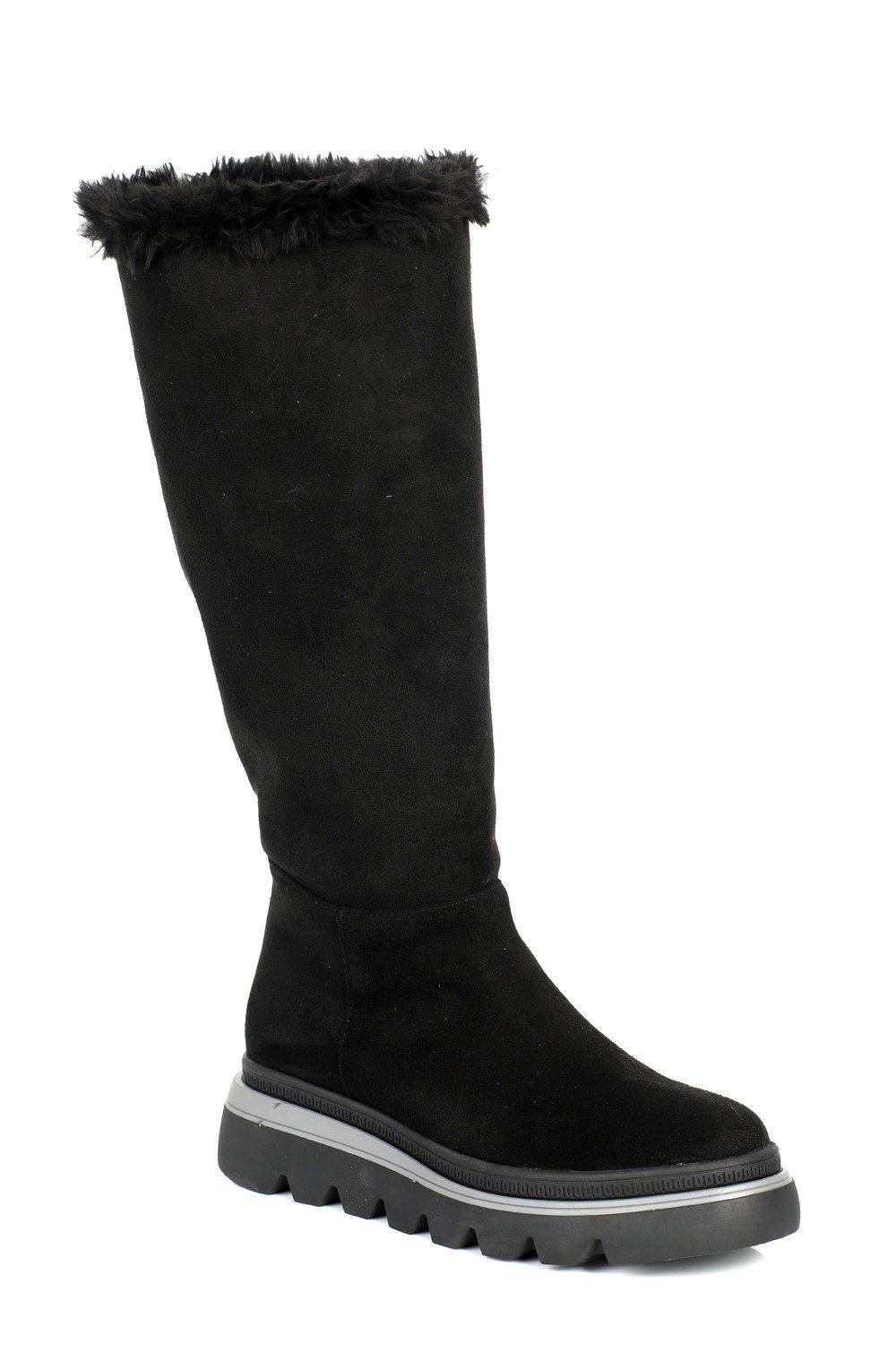 Capone Tracy Suede Look Faux Fur Round Toe Women Sued Black Boot