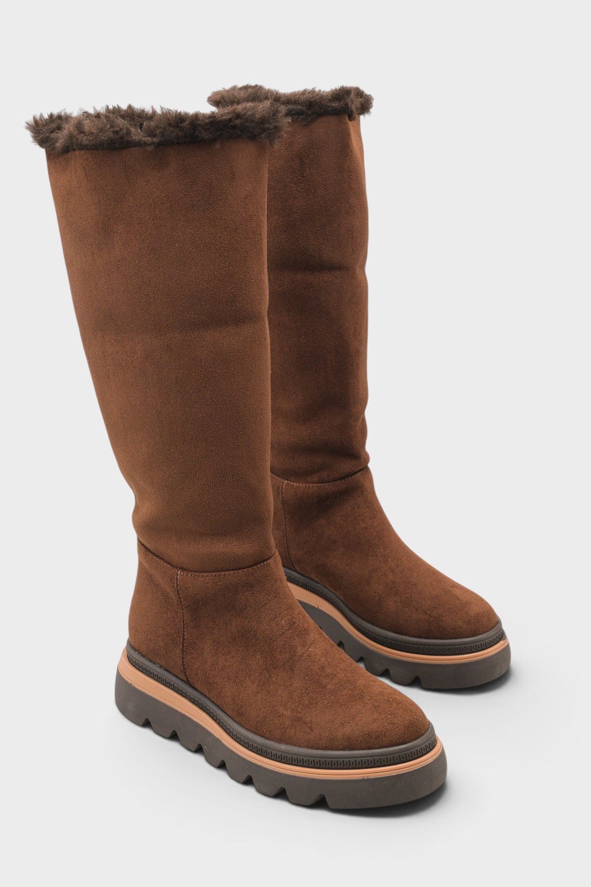 Capone Tracy Suede Look Faux Fur Round Toe Women Sued Brown Boot