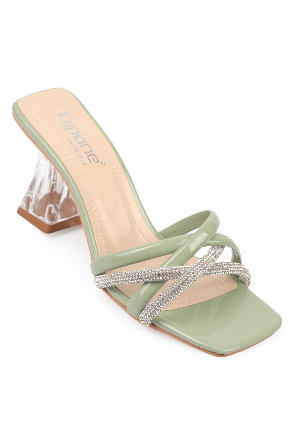 Capone Transparent Crystal Embellished Women Mint Green Sandals