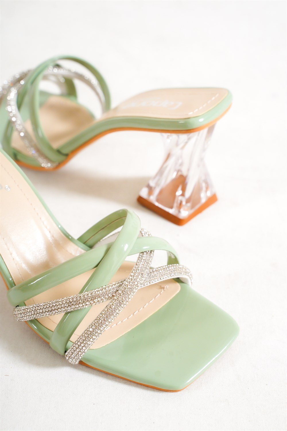 Capone Transparent Crystal Embellished Women Mint Green Sandals
