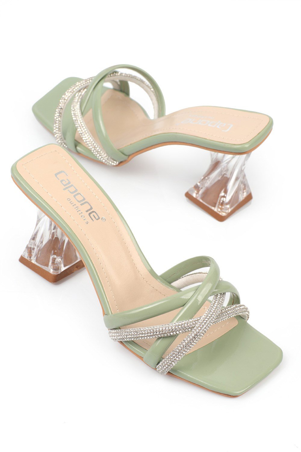 Capone Transparent Crystal Embellished Women Mint Green Sandals