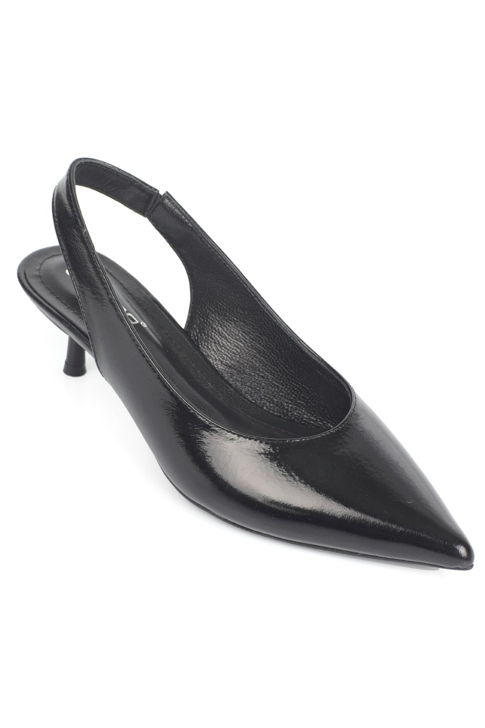 Capone Tressa Genuine Leather Pointed Toe Open Back Mid Heel Women Black Shoe