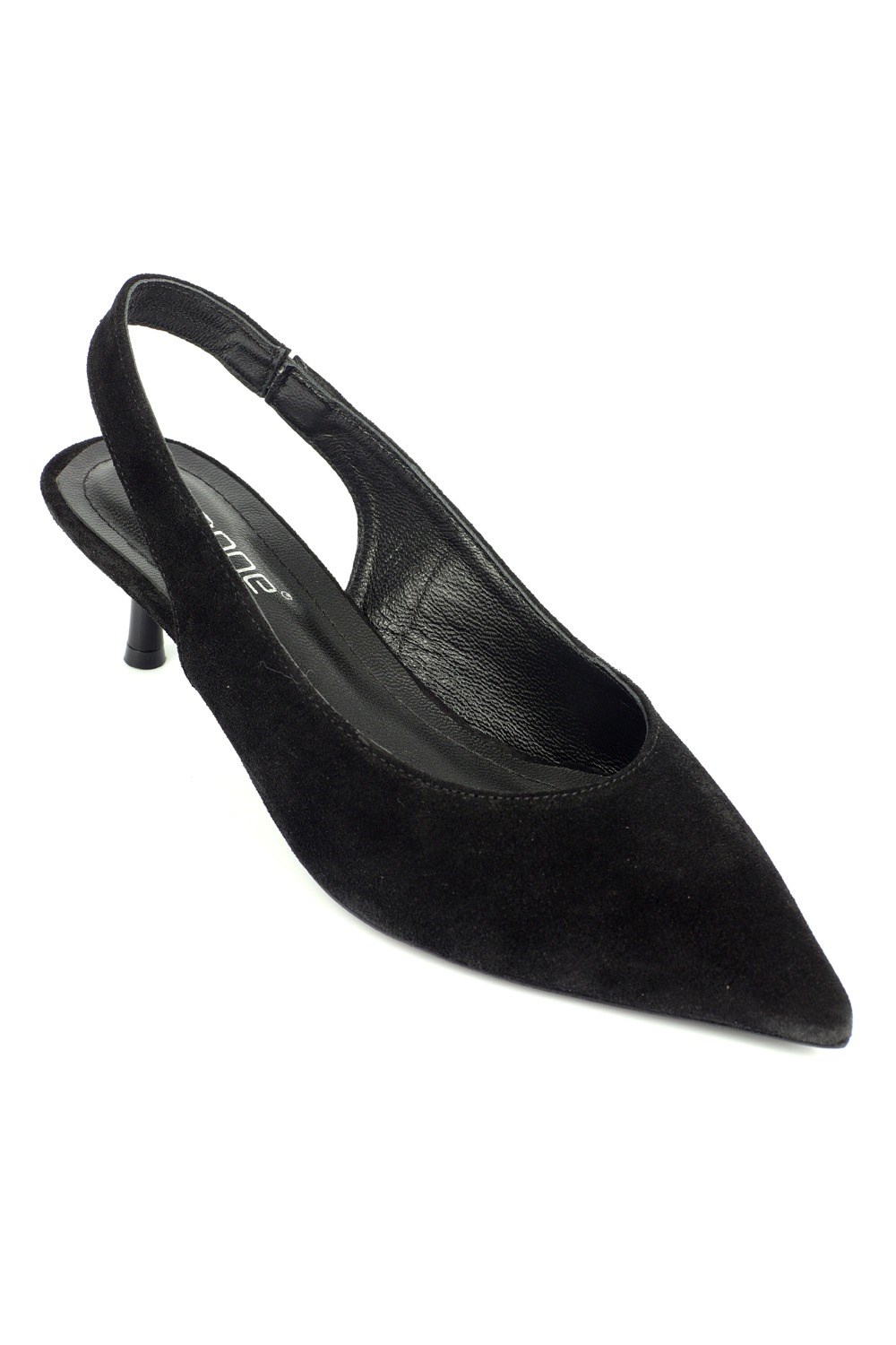 Capone Tressa Genuine Leather Pointed Toe Open Back Mid Heel Women Black Shoe