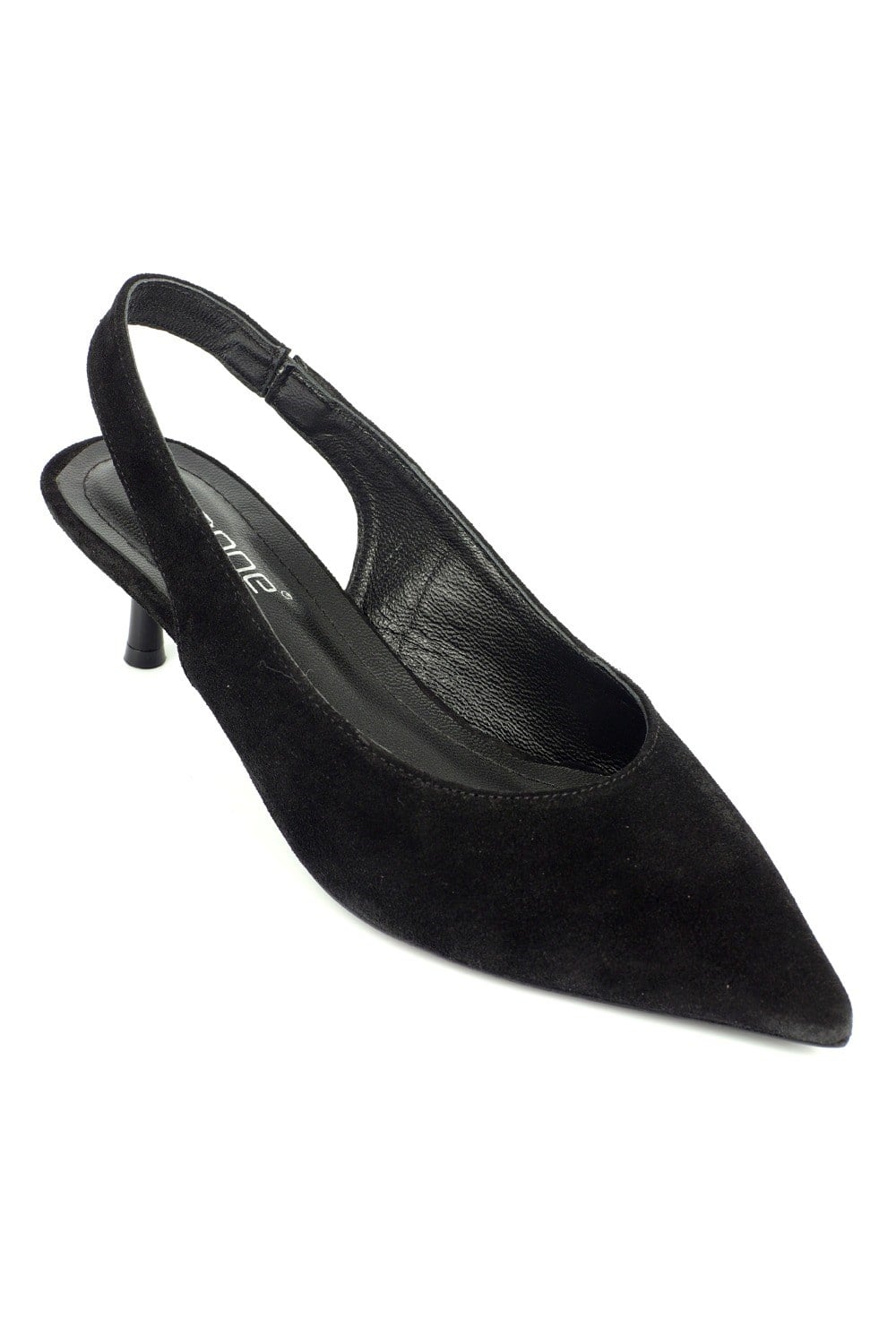 Capone Tressa Genuine Leather Pointed Toe Open Back Mid Heel Women Black Shoe