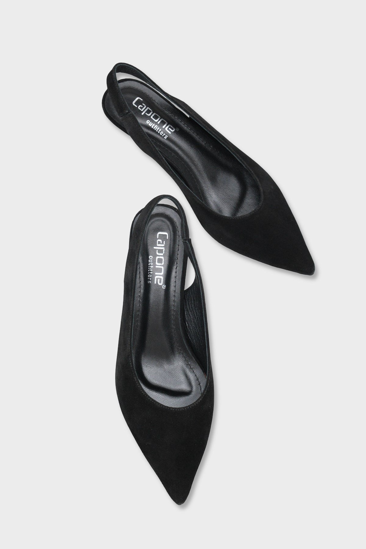 Capone Tressa Genuine Leather Pointed Toe Open Back Mid Heel Women Black Shoe