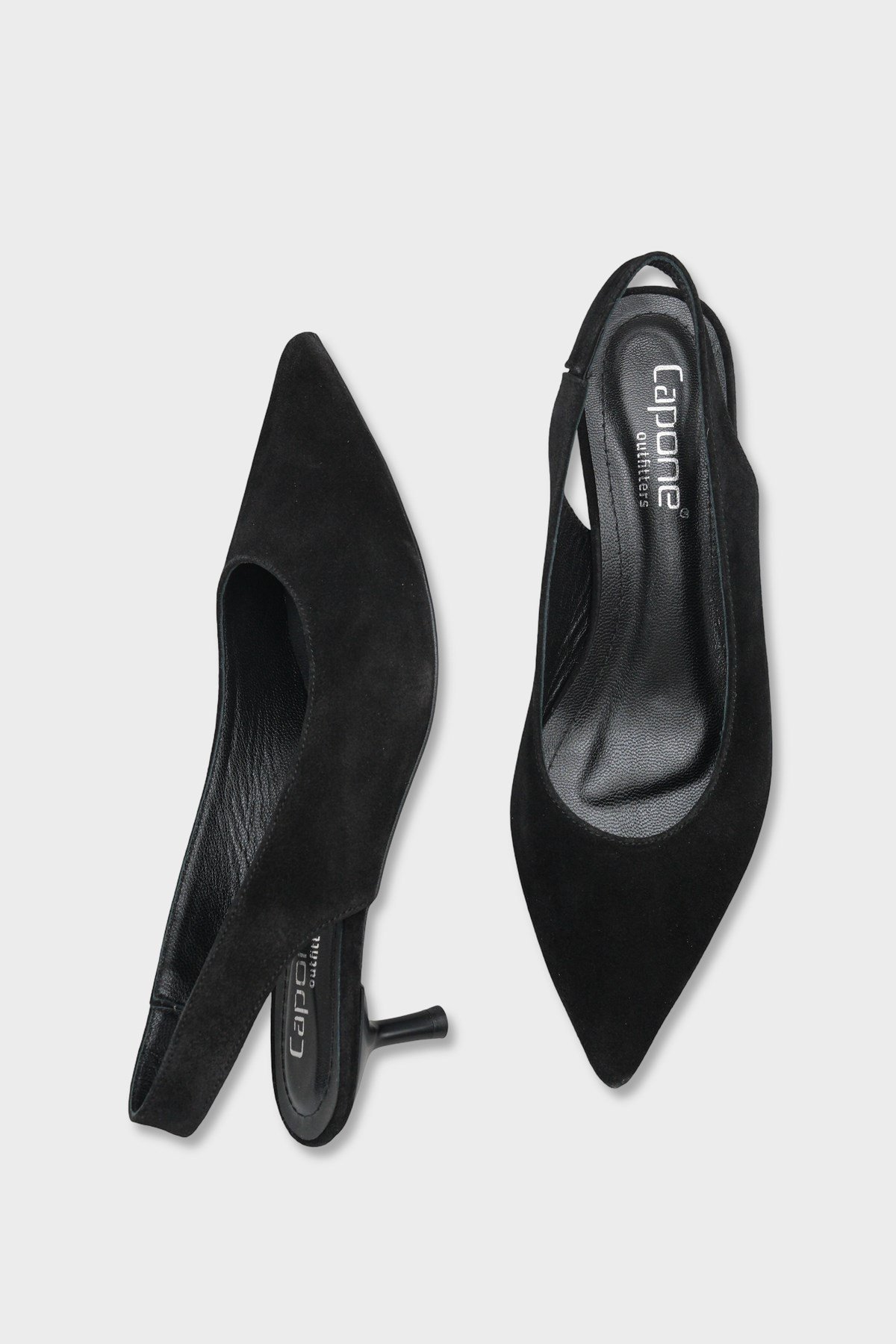 Capone Tressa Genuine Leather Pointed Toe Open Back Mid Heel Women Black Shoe