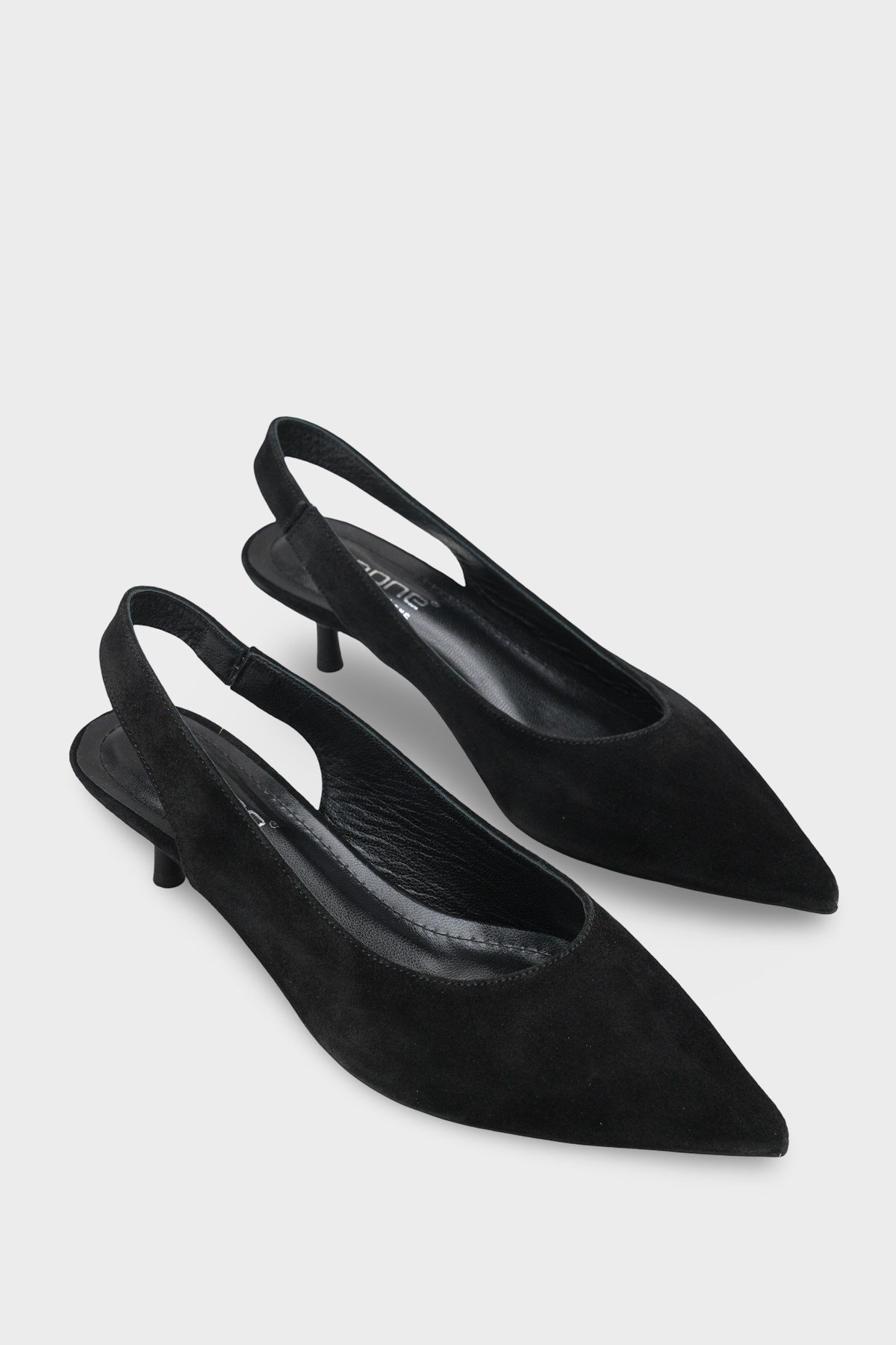 Capone Tressa Genuine Leather Pointed Toe Open Back Mid Heel Women Black Shoe