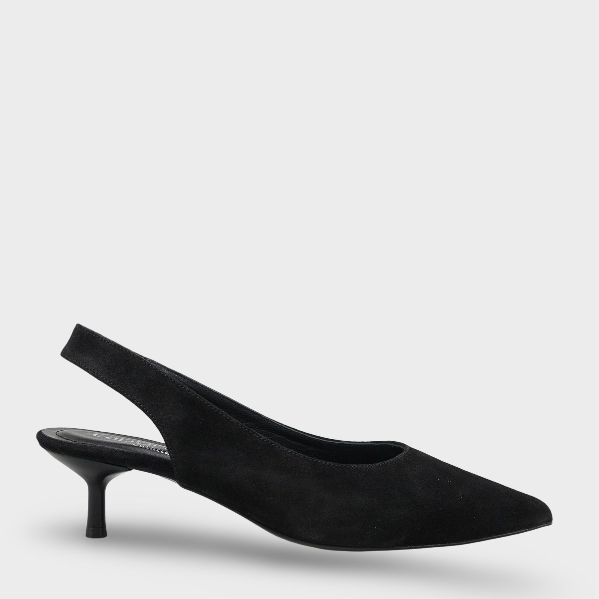 Capone Tressa Genuine Leather Pointed Toe Open Back Mid Heel Women Black Shoe