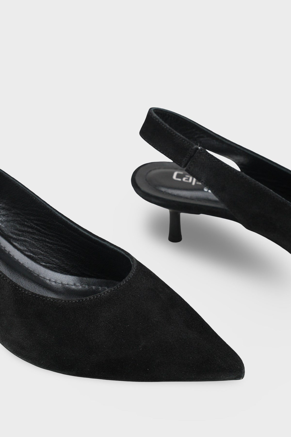 Capone Tressa Genuine Leather Pointed Toe Open Back Mid Heel Women Black Shoe