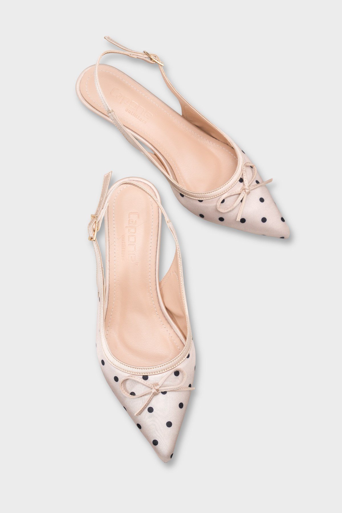 Capone Valencia Pointed Toe Open Back Mid Heel Women Beige Shoe