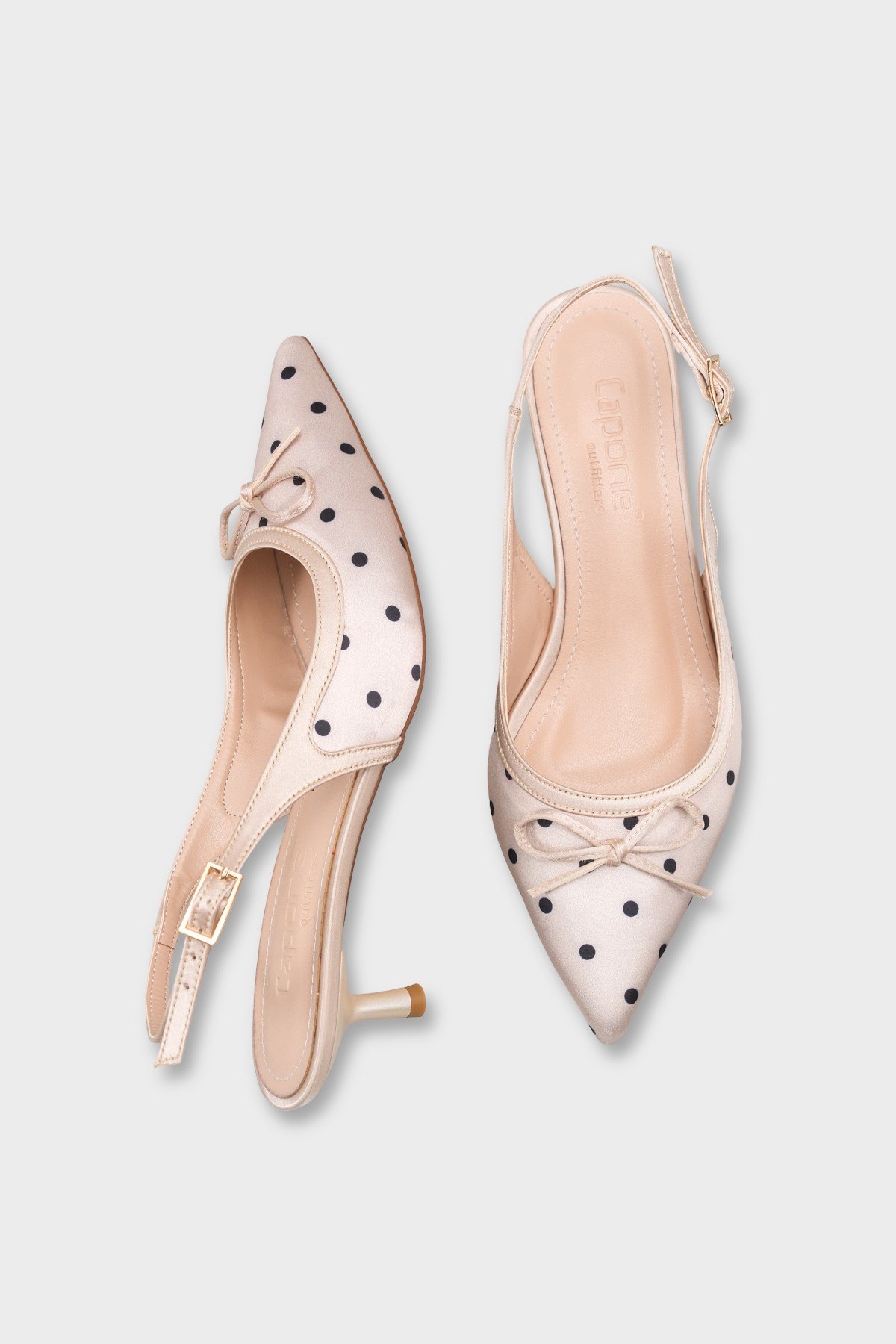 Capone Valencia Pointed Toe Open Back Mid Heel Women Beige Shoe