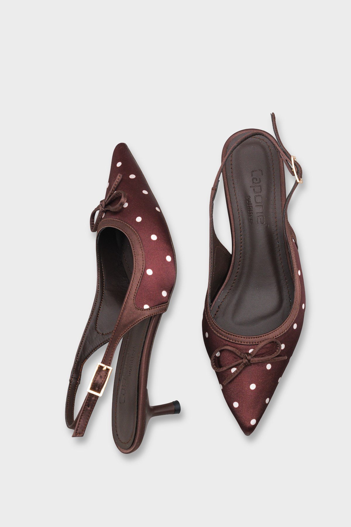 Capone Valencia Pointed Toe Open Back Mid Heel Women Brown Shoe
