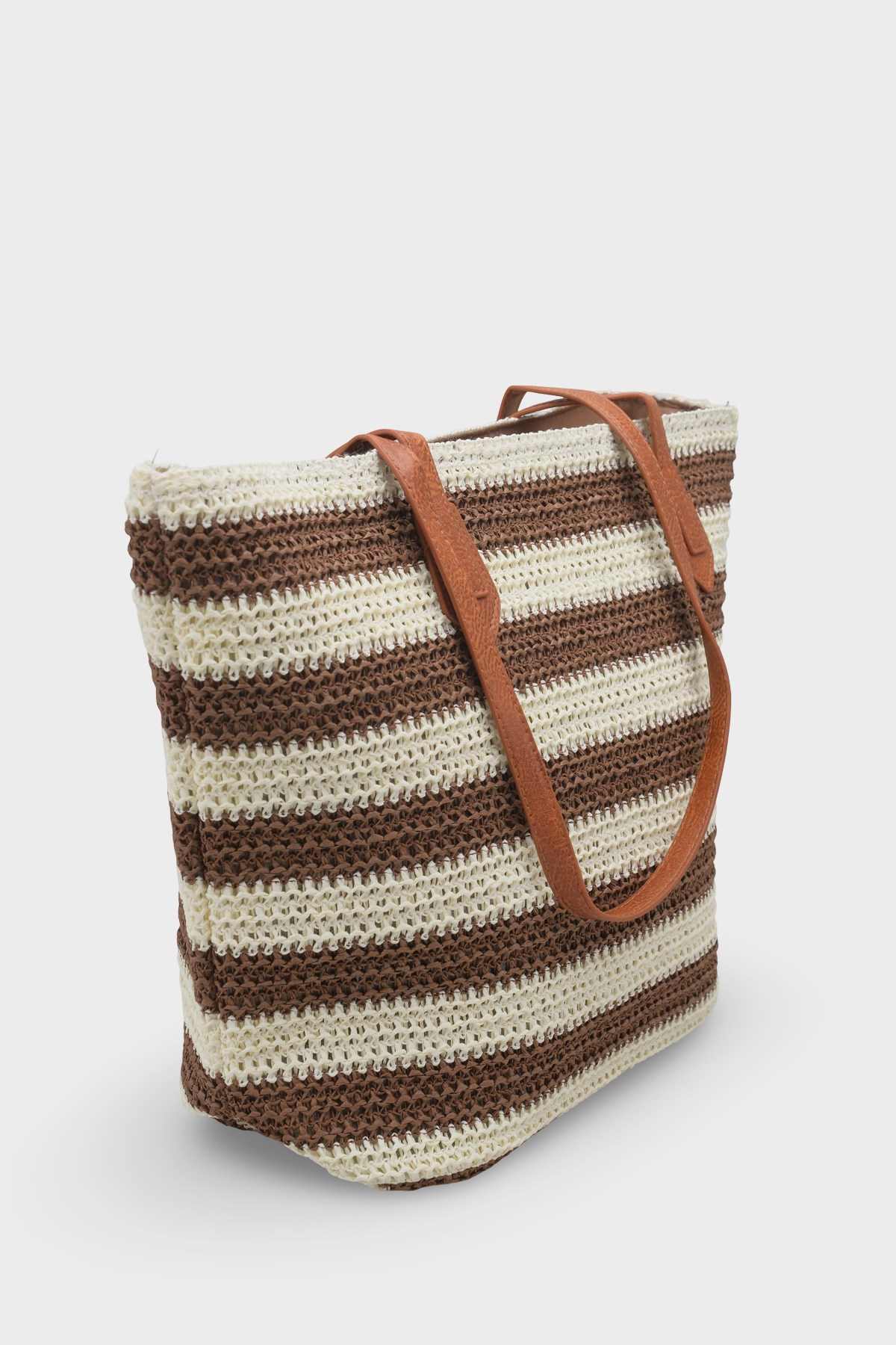 Capone Valencia Raffia Look Striped Women Dark Brown Tote Bag