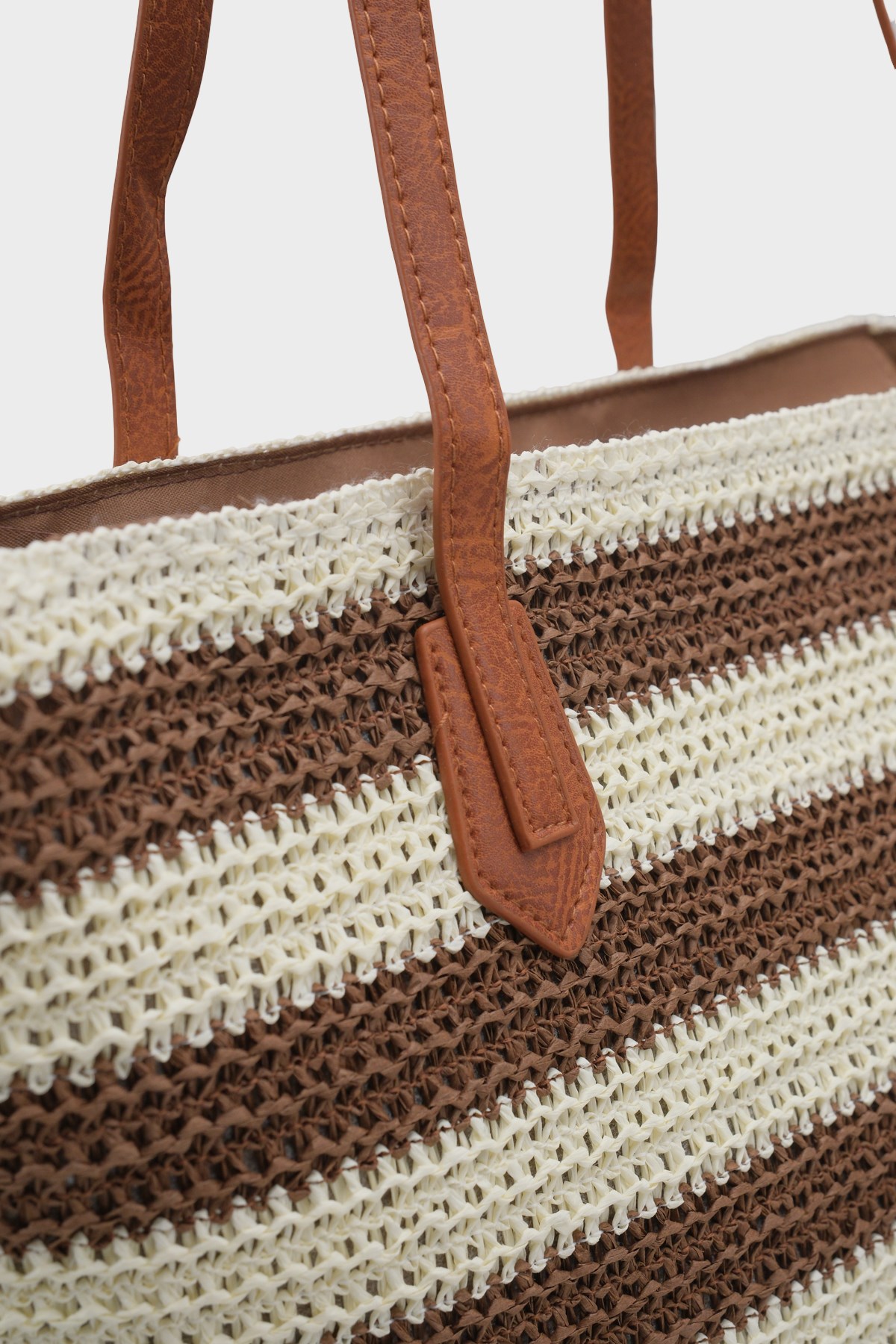 Capone Valencia Raffia Look Striped Women Dark Brown Tote Bag