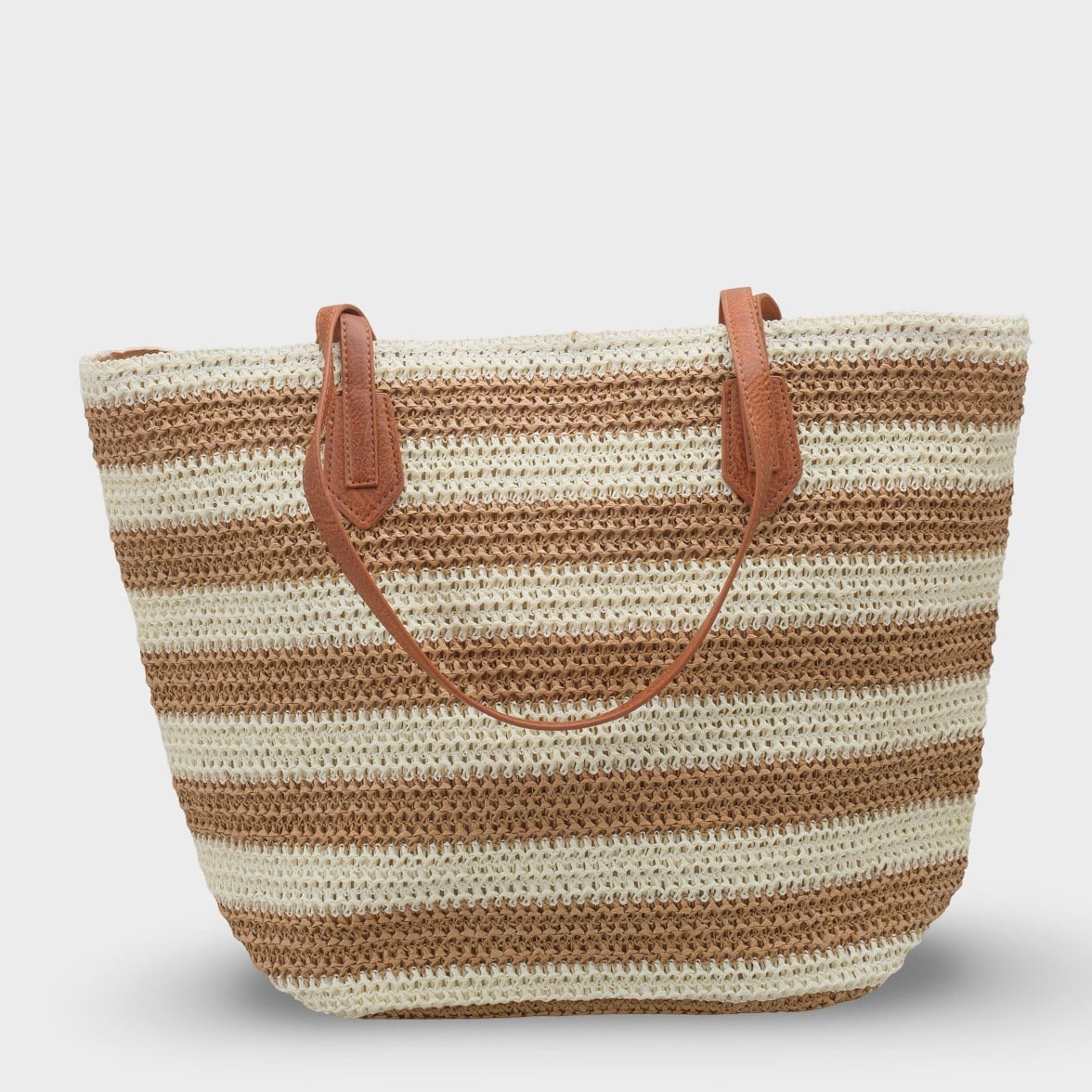 Capone Valencia Raffia Look Striped Women Ginger Beige Tote Bag