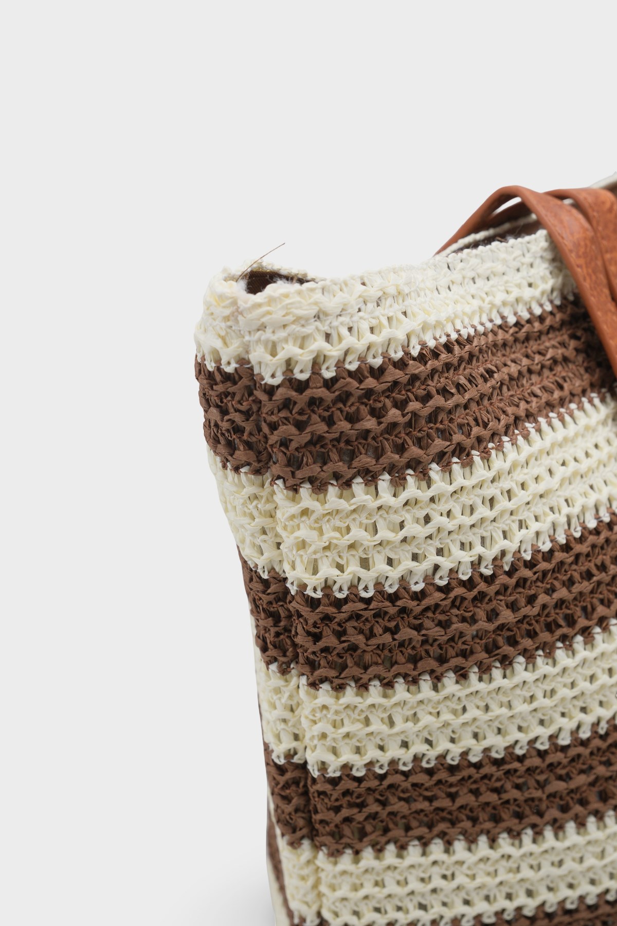 Capone Valencia Raffia Look Striped Women Dark Brown Tote Bag