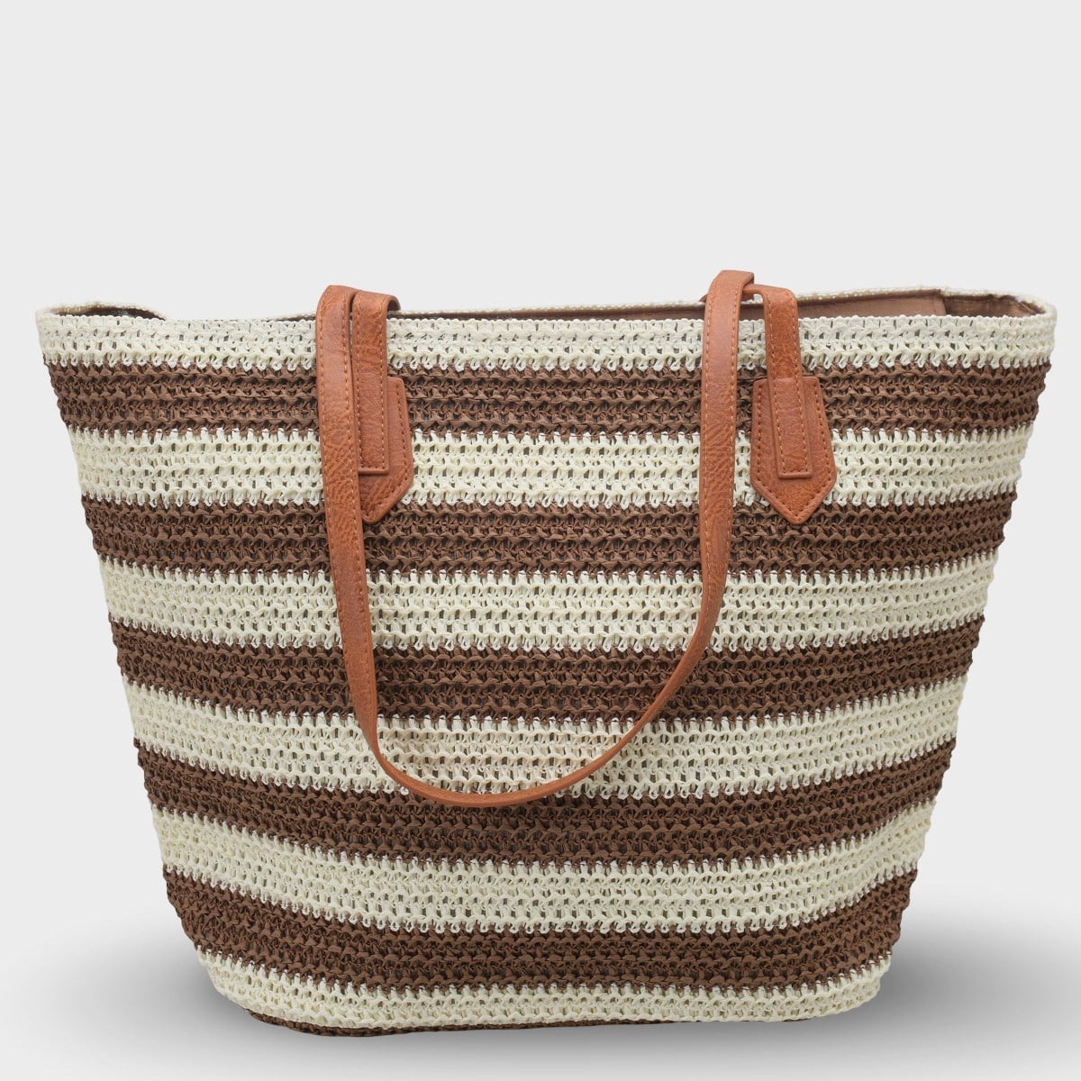 Capone Valencia Raffia Look Striped Women Dark Brown Tote Bag
