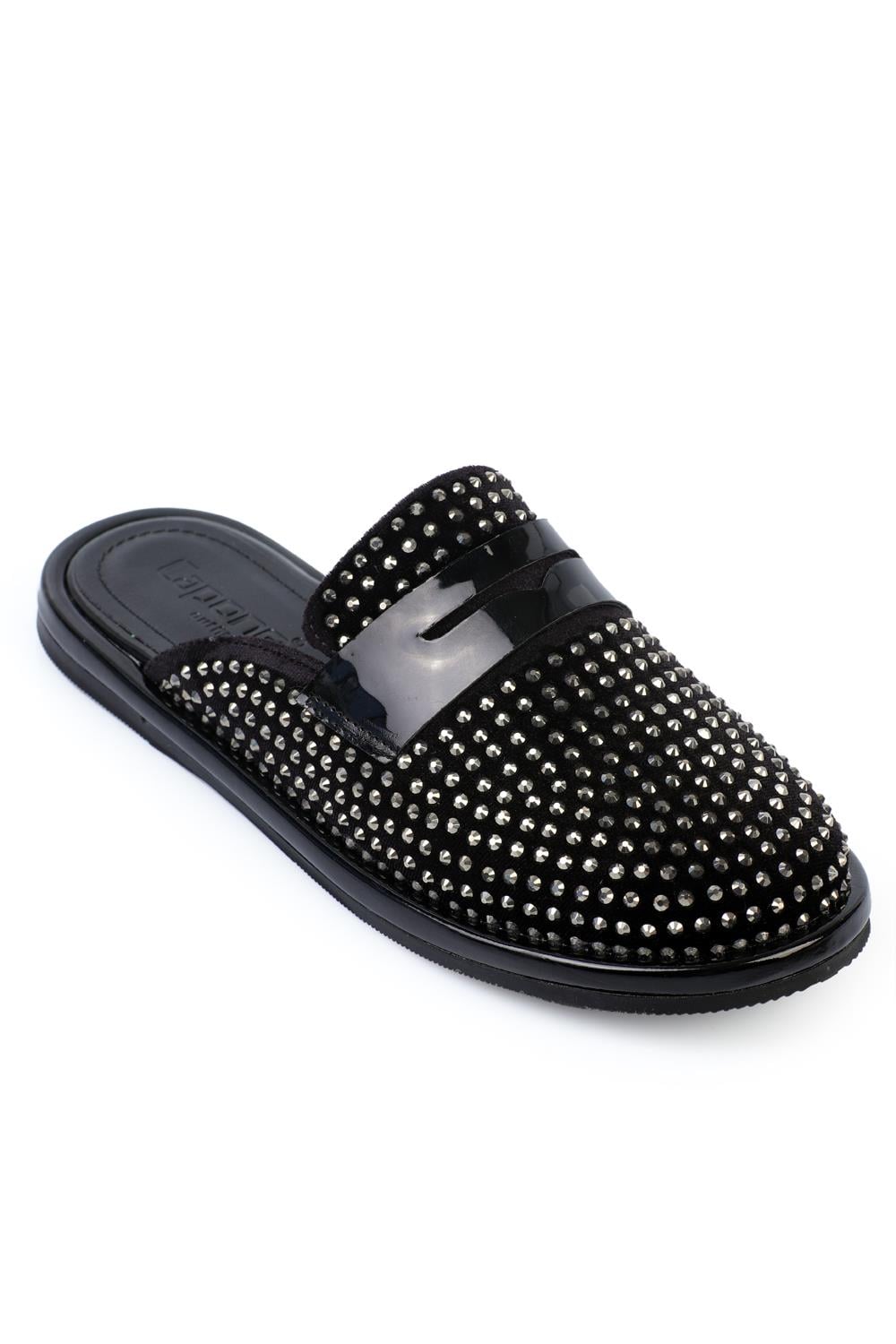Capone Velvet Stone-Studded Closed-Toe Women Black Sandals