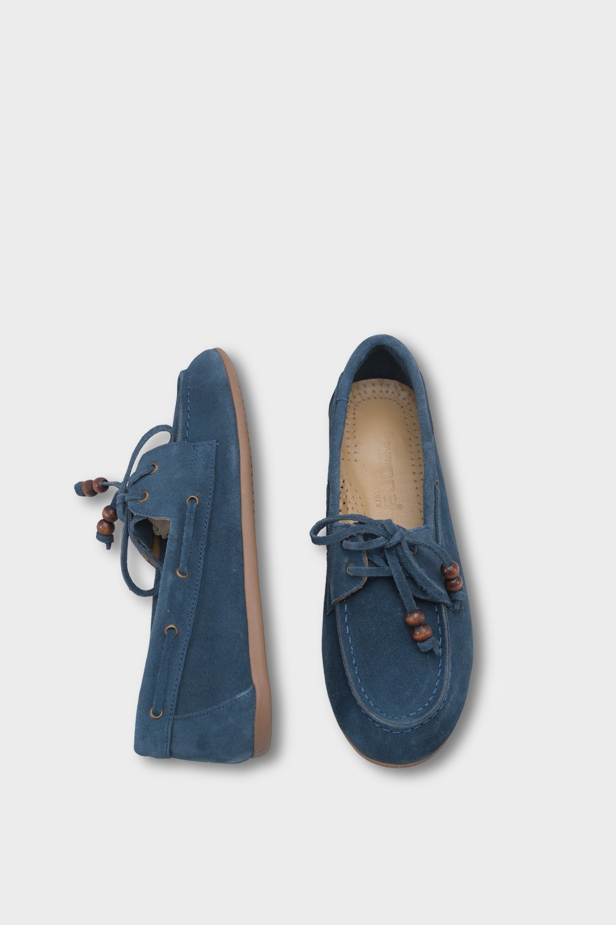 Capone Vicki  Genuine Leather Suede Lace-Up Beaded Comfort Women Petrol Loafer Boat Shoe