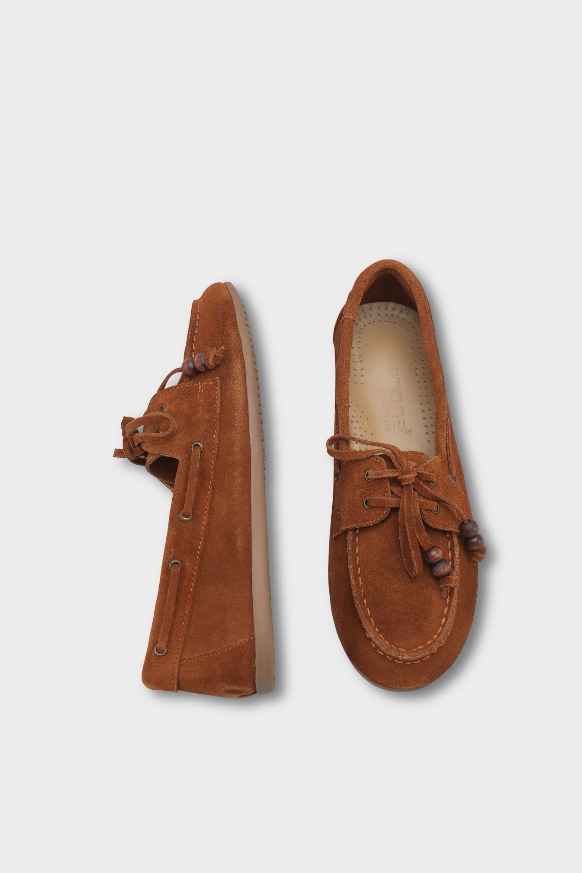 Capone Vicki  Genuine Leather Suede Lace-Up Beaded Comfort Women Brown Loafer Boat Shoe