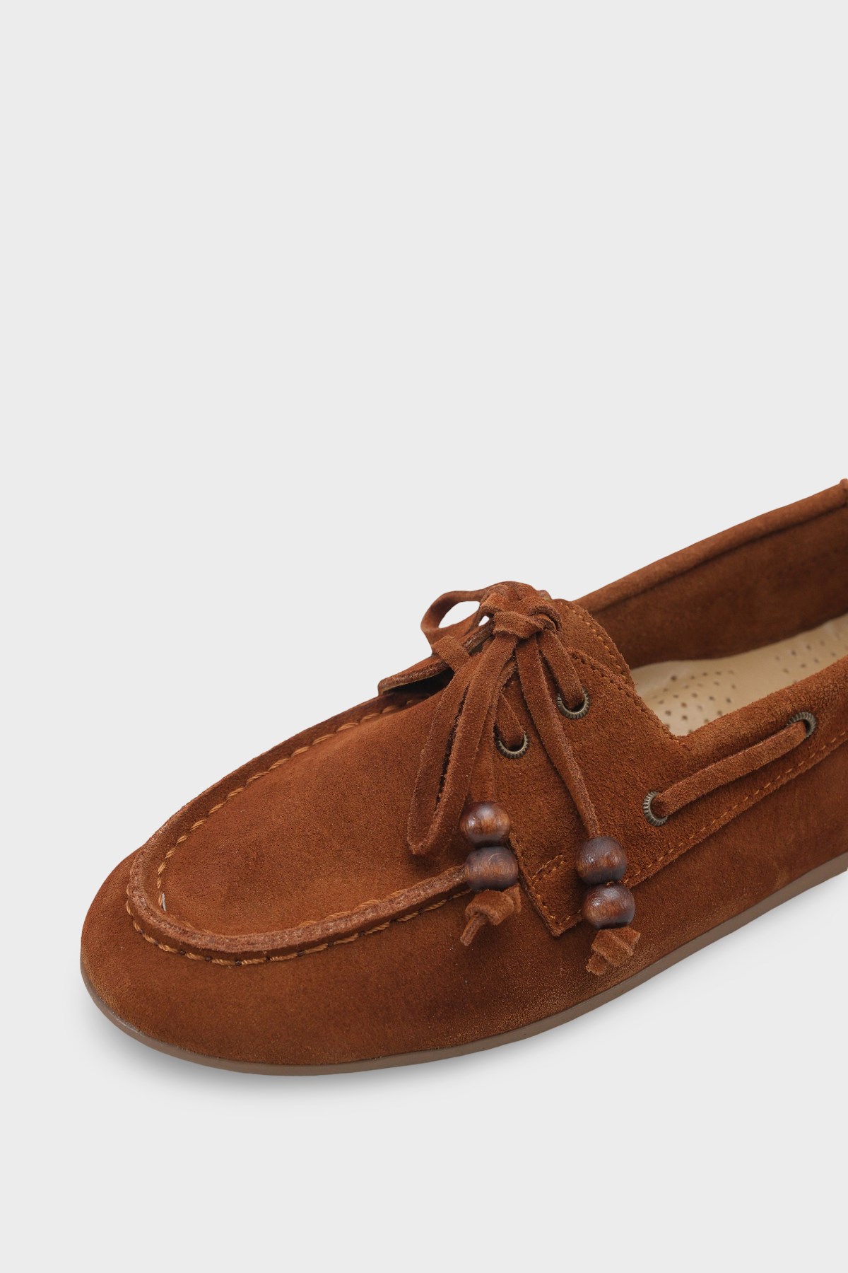 Capone Vicki  Genuine Leather Suede Lace-Up Beaded Comfort Women Brown Loafer Boat Shoe