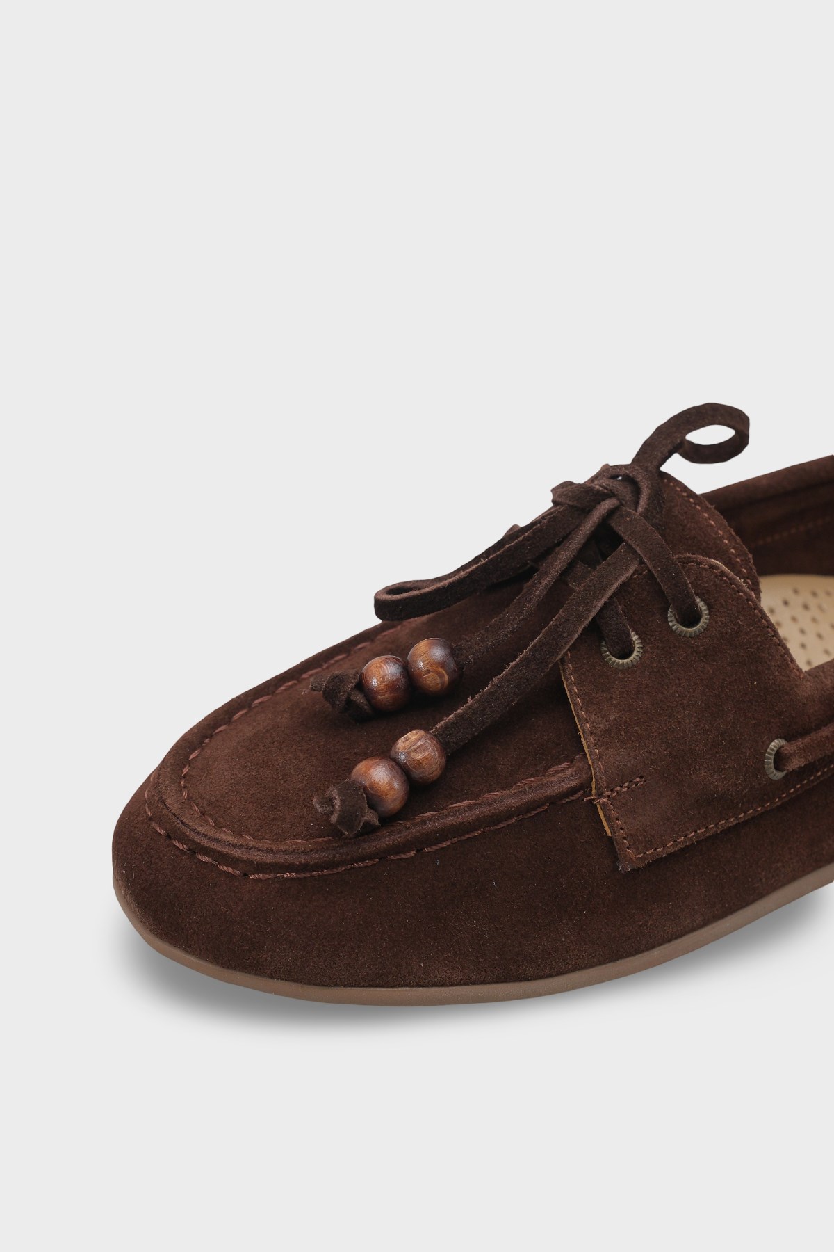 Capone Vicki  Genuine Leather Suede Lace-Up Beaded Comfort Women Brown Loafer Boat Shoe