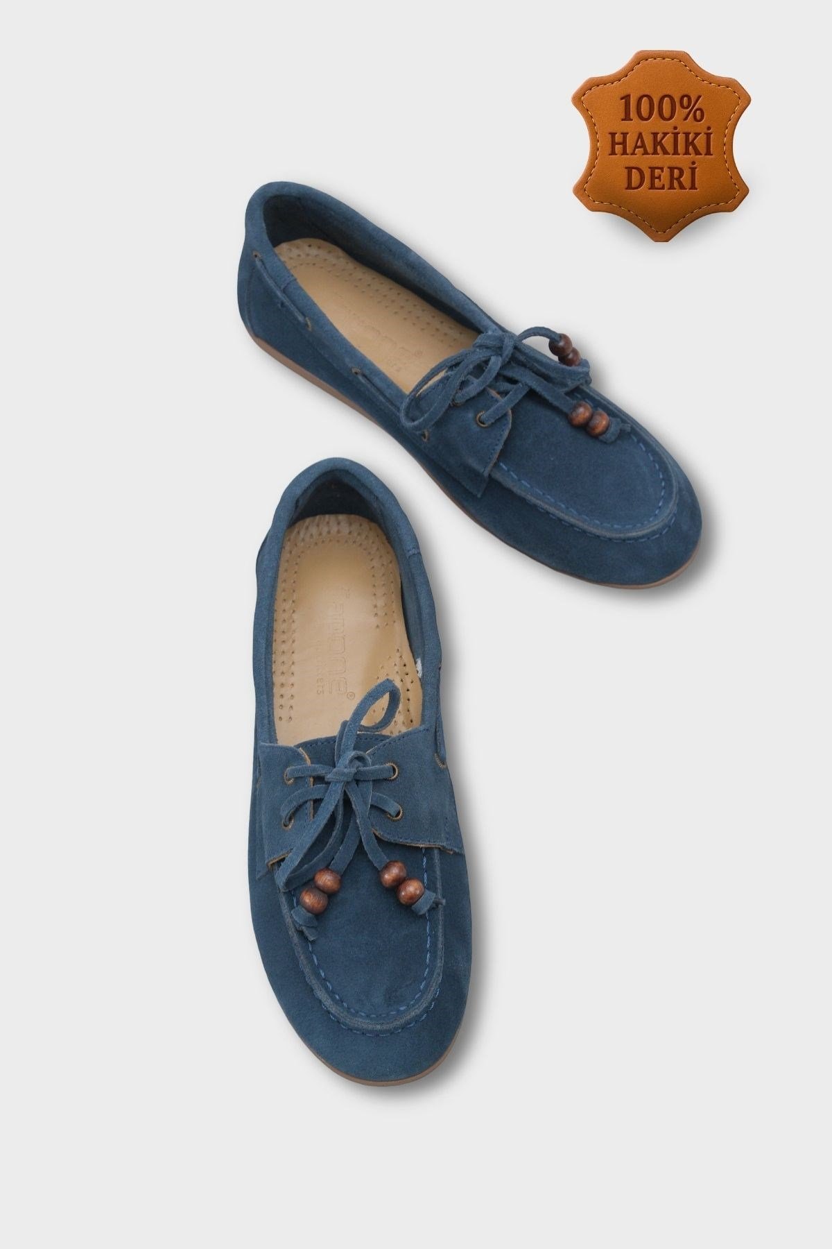 Capone Vicki  Genuine Leather Suede Lace-Up Beaded Comfort Women Petrol Loafer Boat Shoe