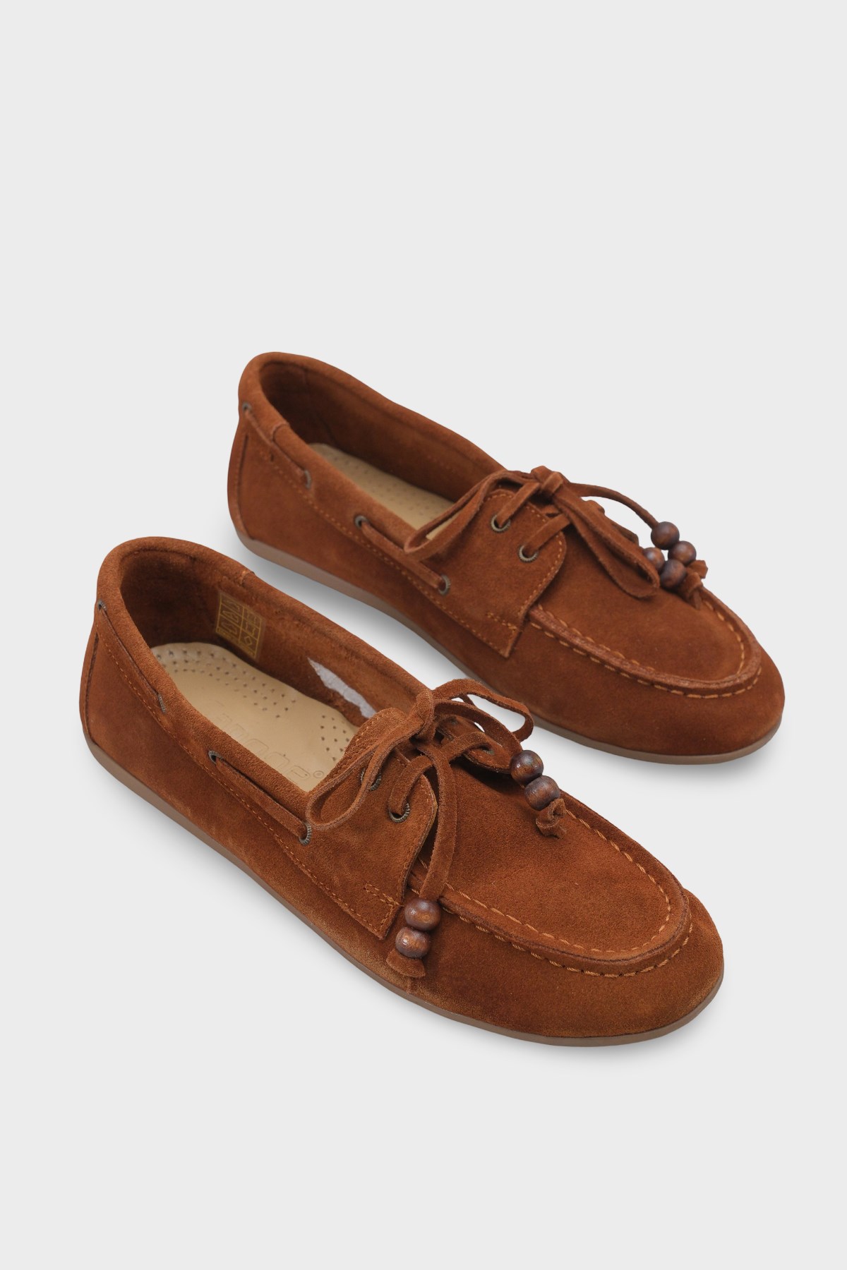 Capone Vicki  Genuine Leather Suede Lace-Up Beaded Comfort Women Brown Loafer Boat Shoe