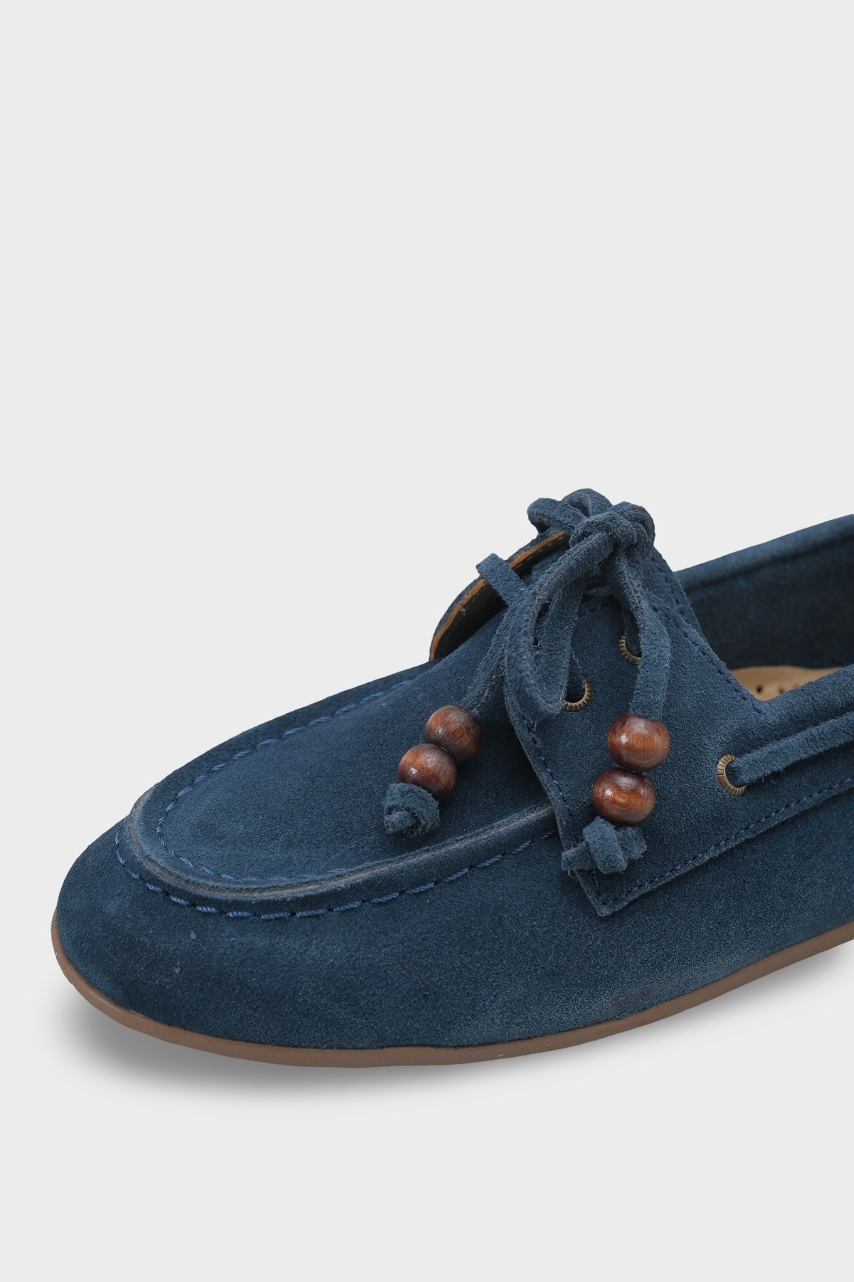 Capone Vicki  Genuine Leather Suede Lace-Up Beaded Comfort Women Petrol Loafer Boat Shoe
