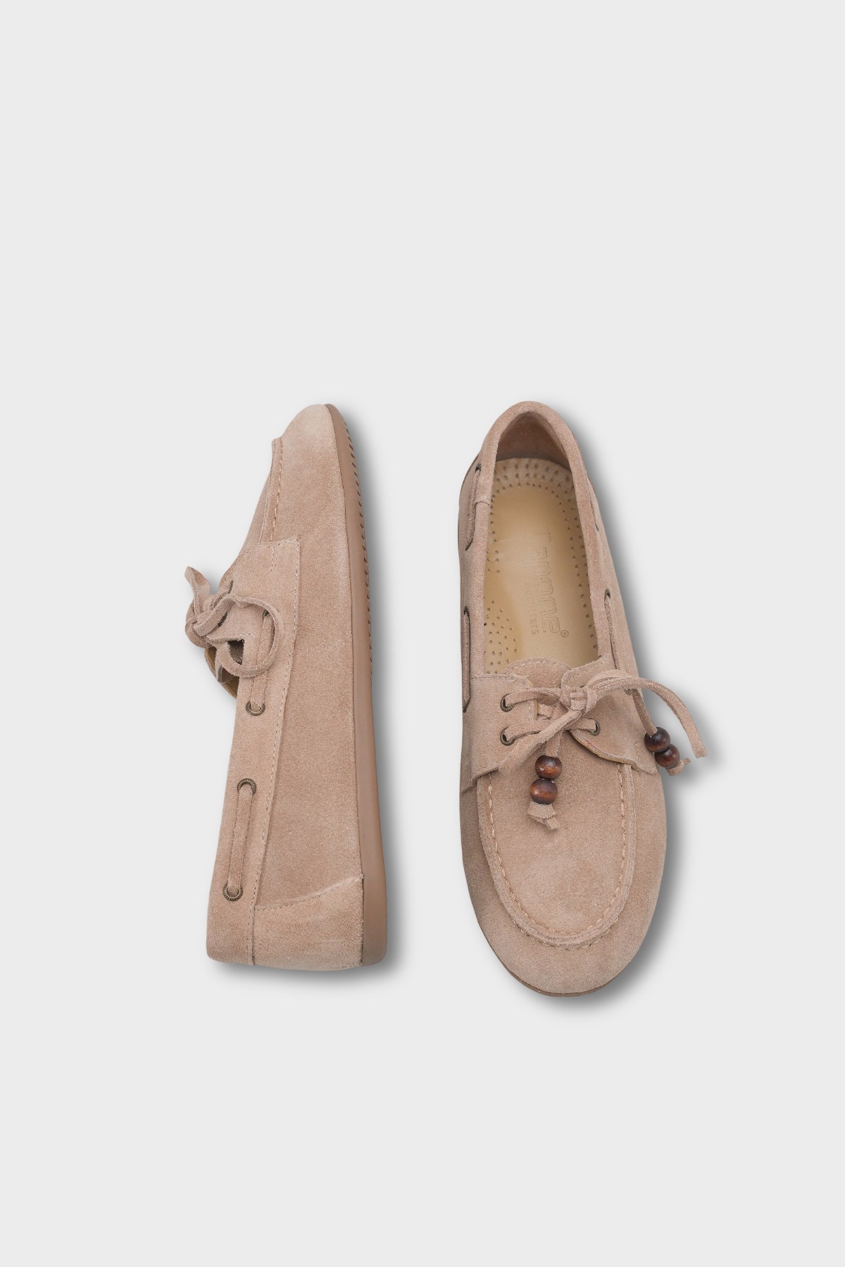 Capone Vicki  Genuine Leather Suede Lace-Up Beaded Comfort Women Sand Loafer Boat Shoe