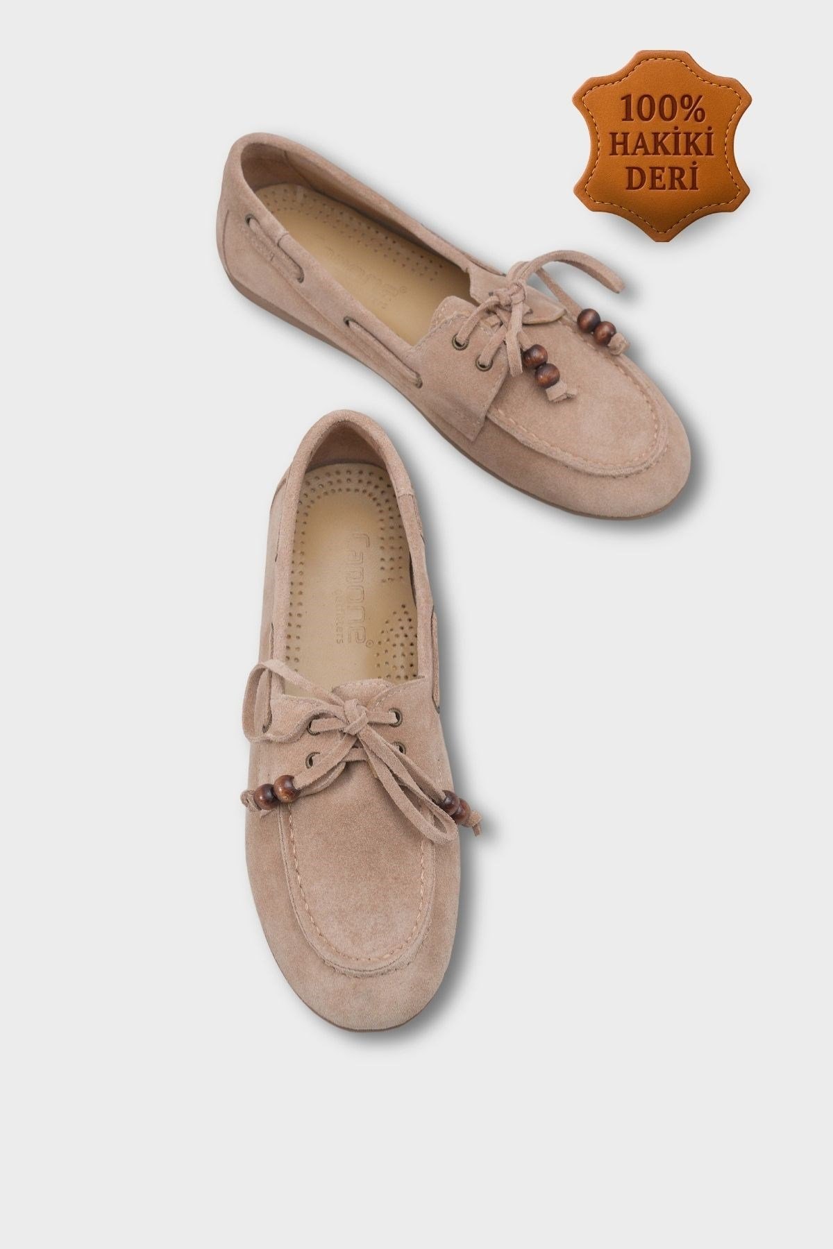 Capone Vicki  Genuine Leather Suede Lace-Up Beaded Comfort Women Sand Loafer Boat Shoe