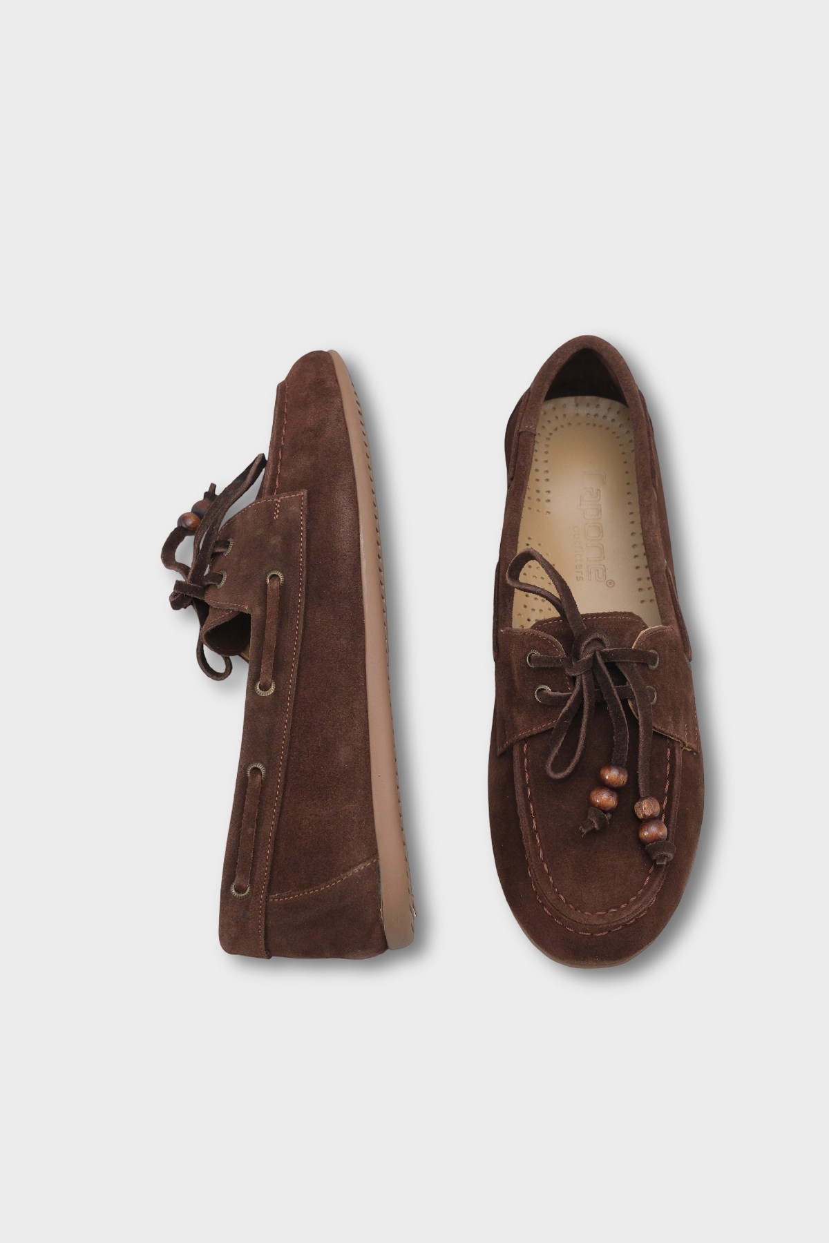 Capone Vicki  Genuine Leather Suede Lace-Up Beaded Comfort Women Brown Loafer Boat Shoe