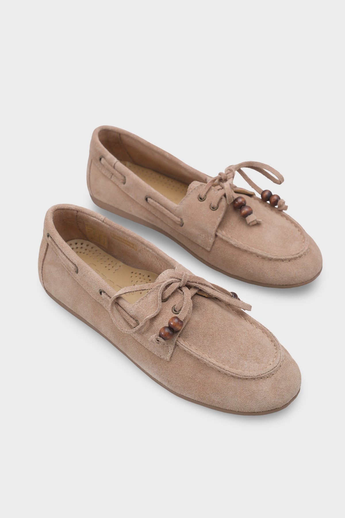 Capone Vicki  Genuine Leather Suede Lace-Up Beaded Comfort Women Sand Loafer Boat Shoe