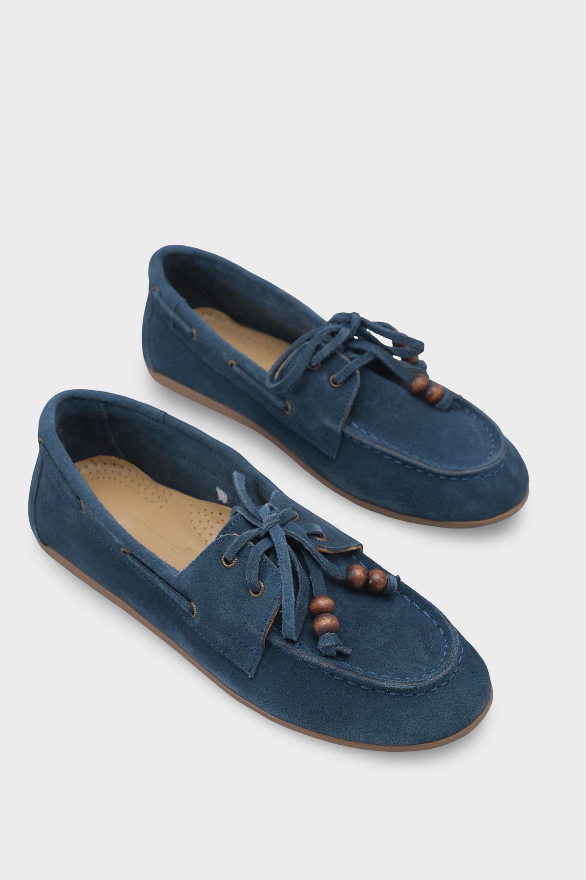 Capone Vicki  Genuine Leather Suede Lace-Up Beaded Comfort Women Petrol Loafer Boat Shoe