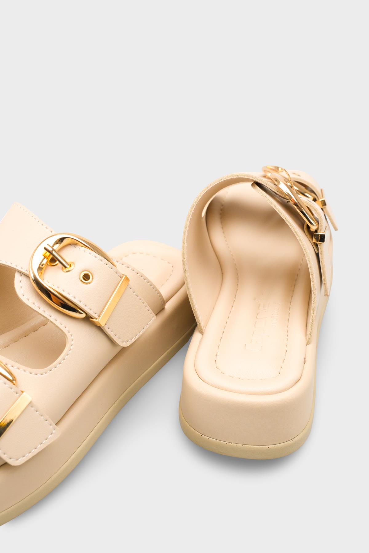 Capone Vivien Wedge Heel Double Band Buckle Women Beige Sandal